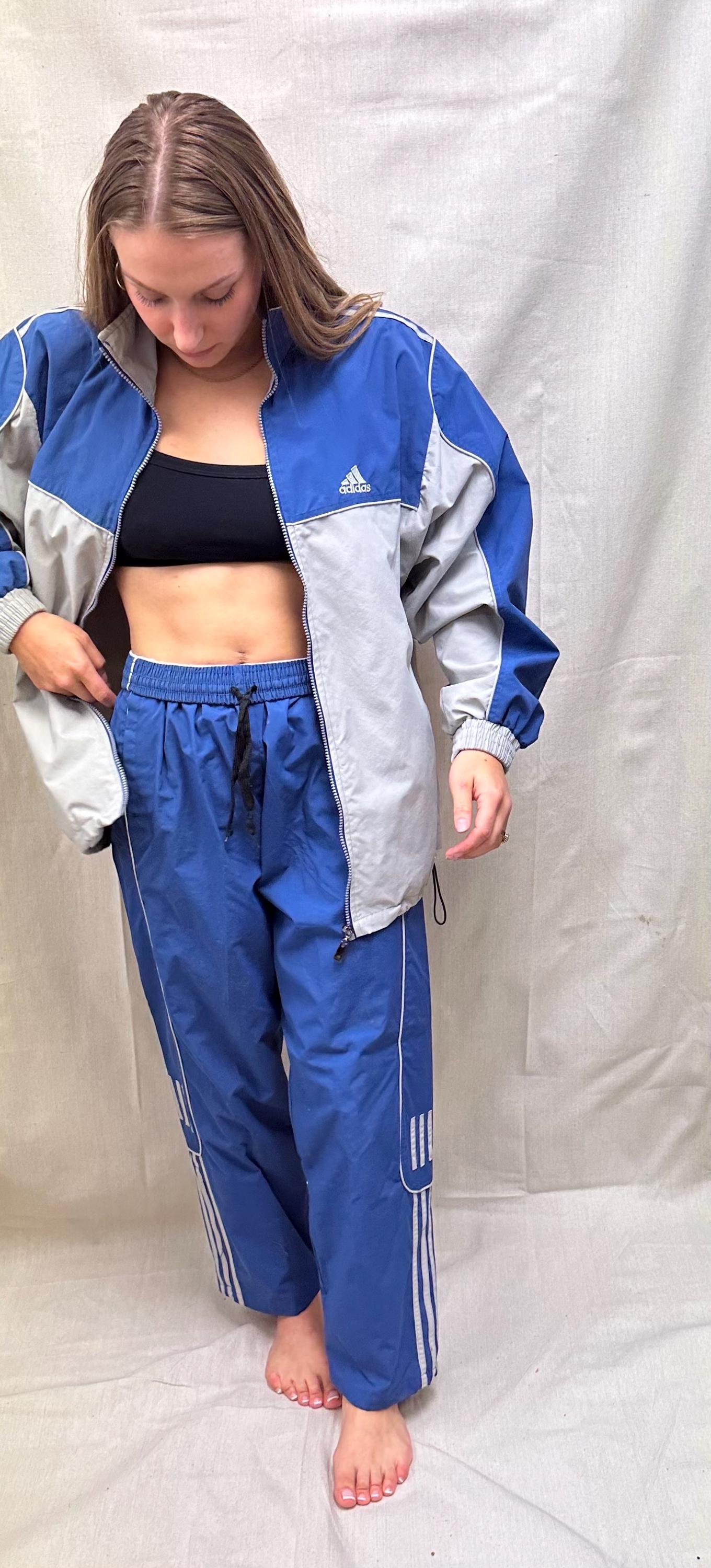 Vintage 80s Adidas Blue Grey Track Suit