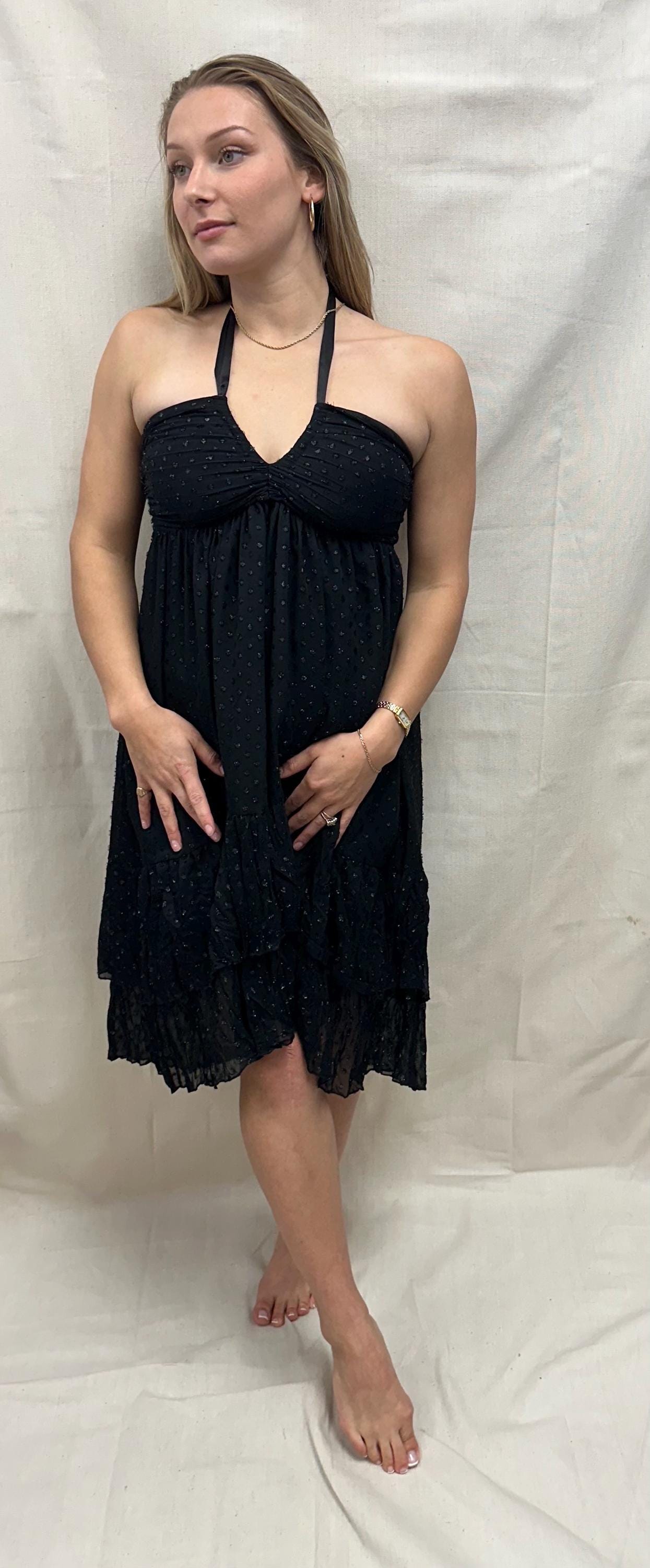 Vintage 00s Sparly Little Black Halter Dress