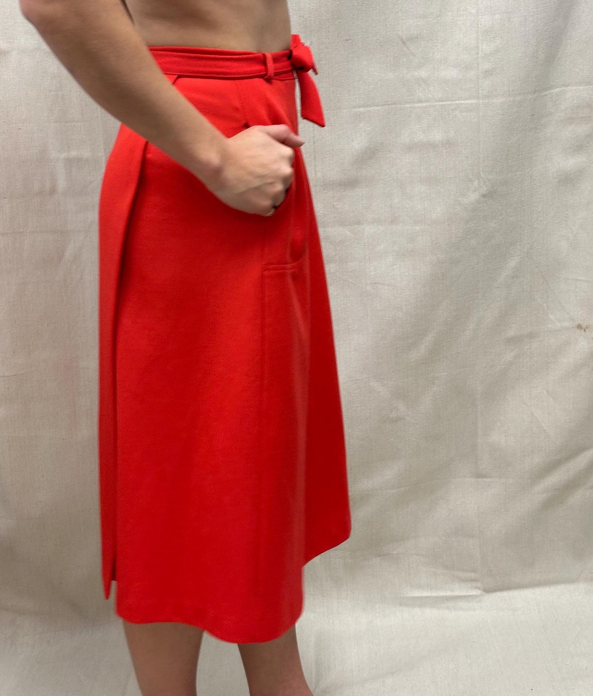 Vintage 60s Red Wrap Skirt with Pockets