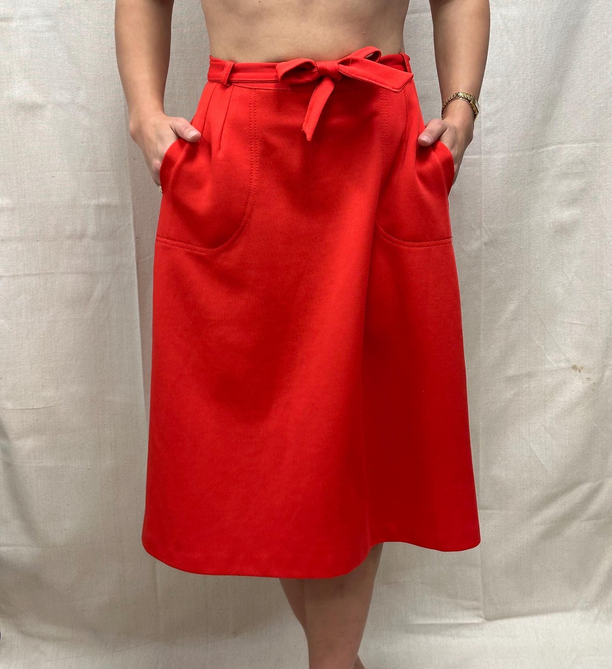 Vintage 60s Red Wrap Skirt with Pockets