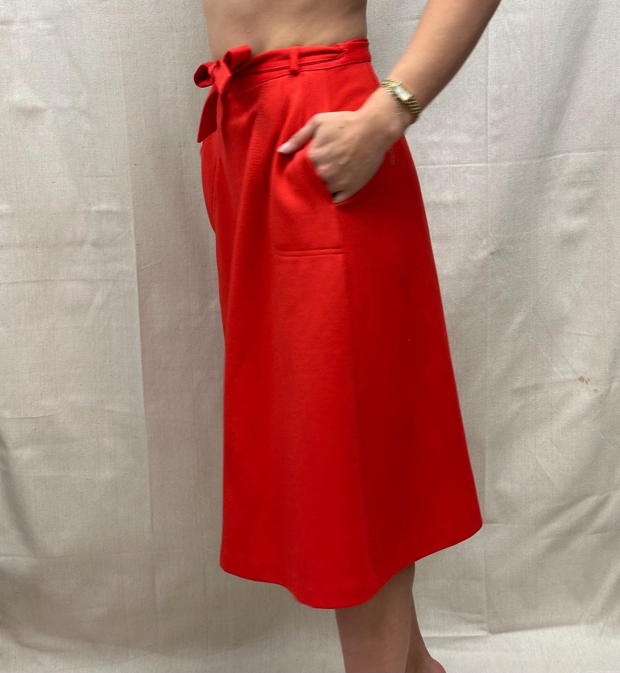 Vintage 60s Red Wrap Skirt with Pockets