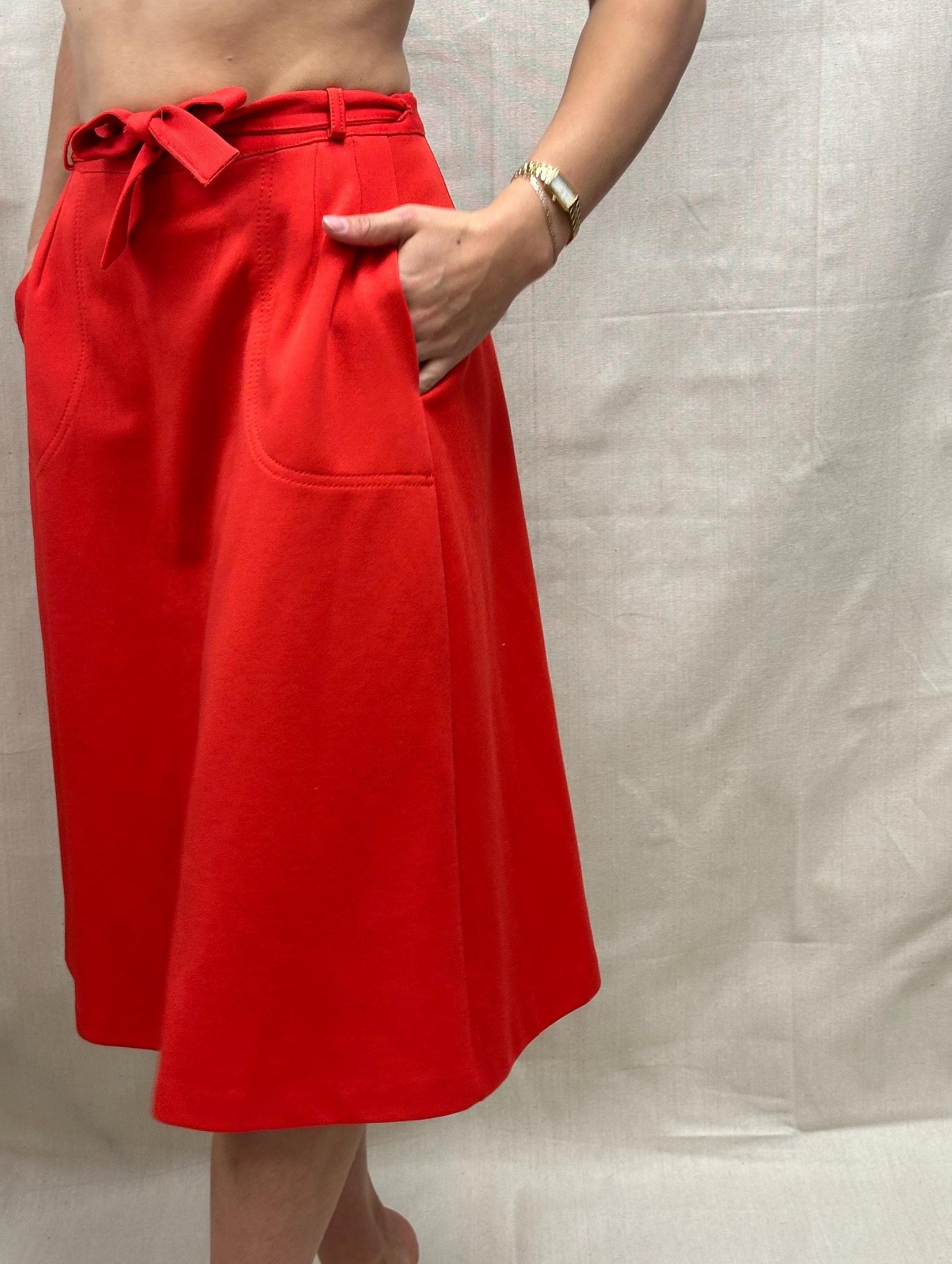 Vintage 60s Red Wrap Skirt with Pockets