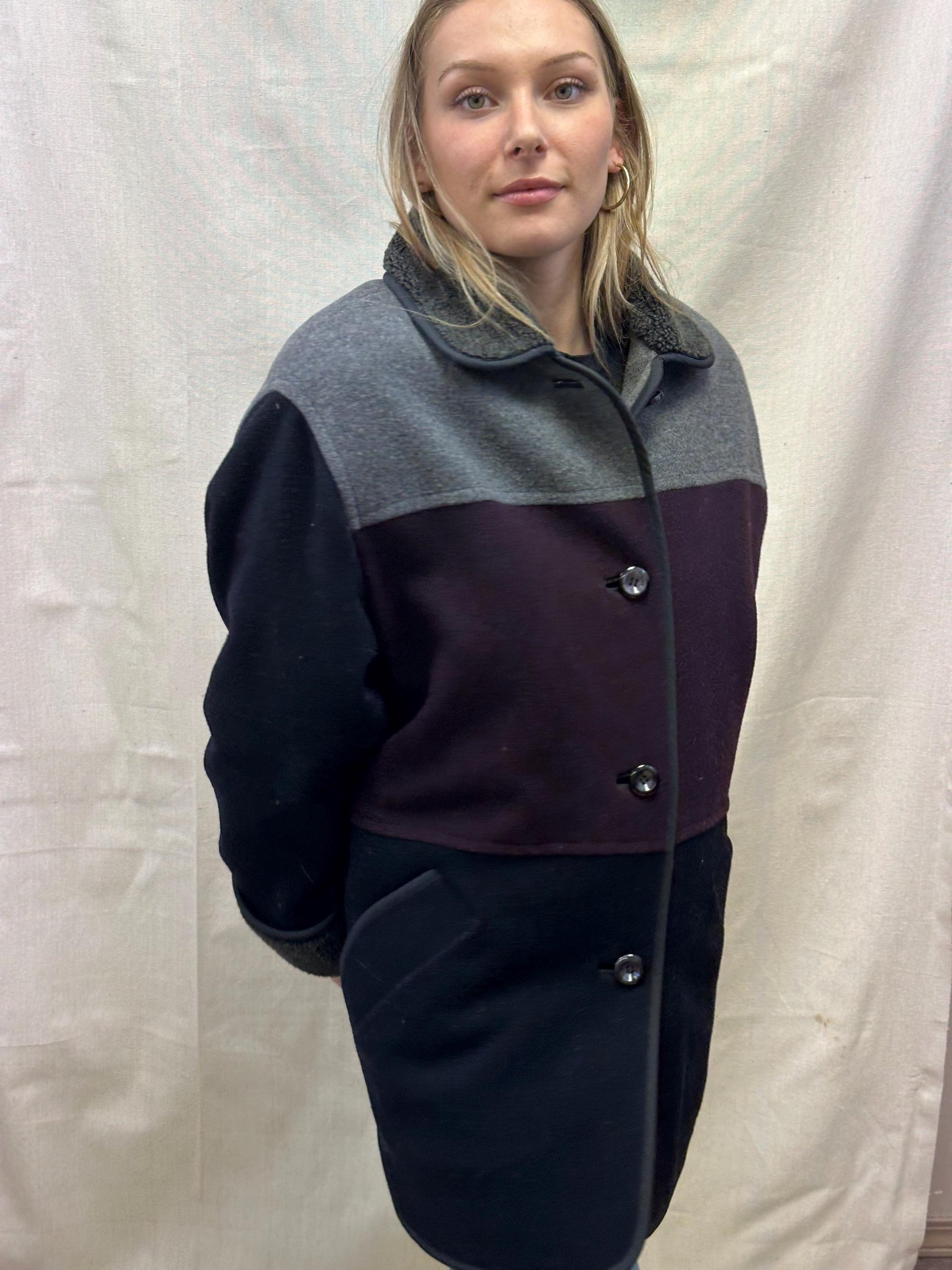 Vintage 00s London Fog Purple Grey Black Wool Jacket