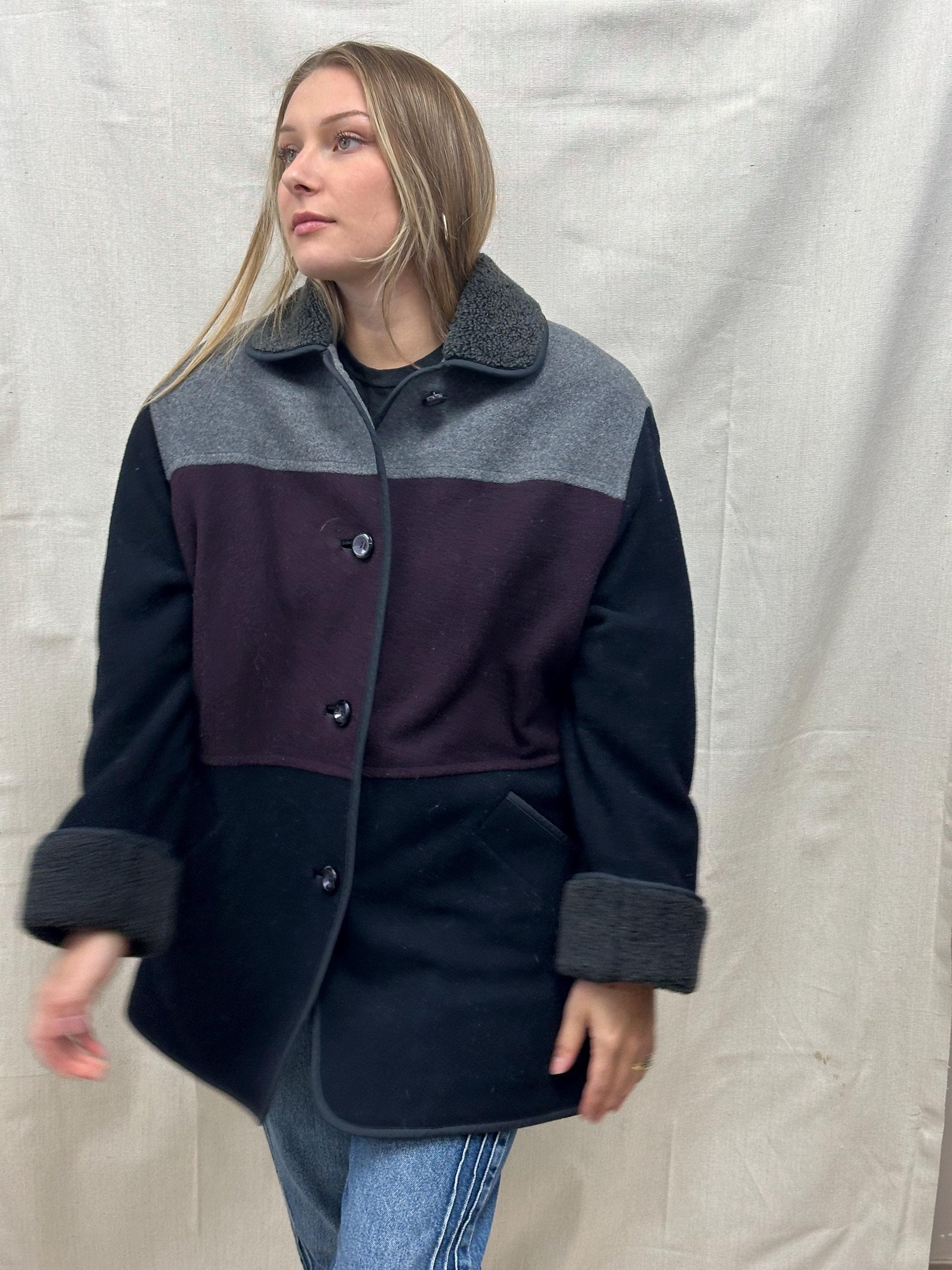 Vintage 00s London Fog Purple Grey Black Wool Jacket