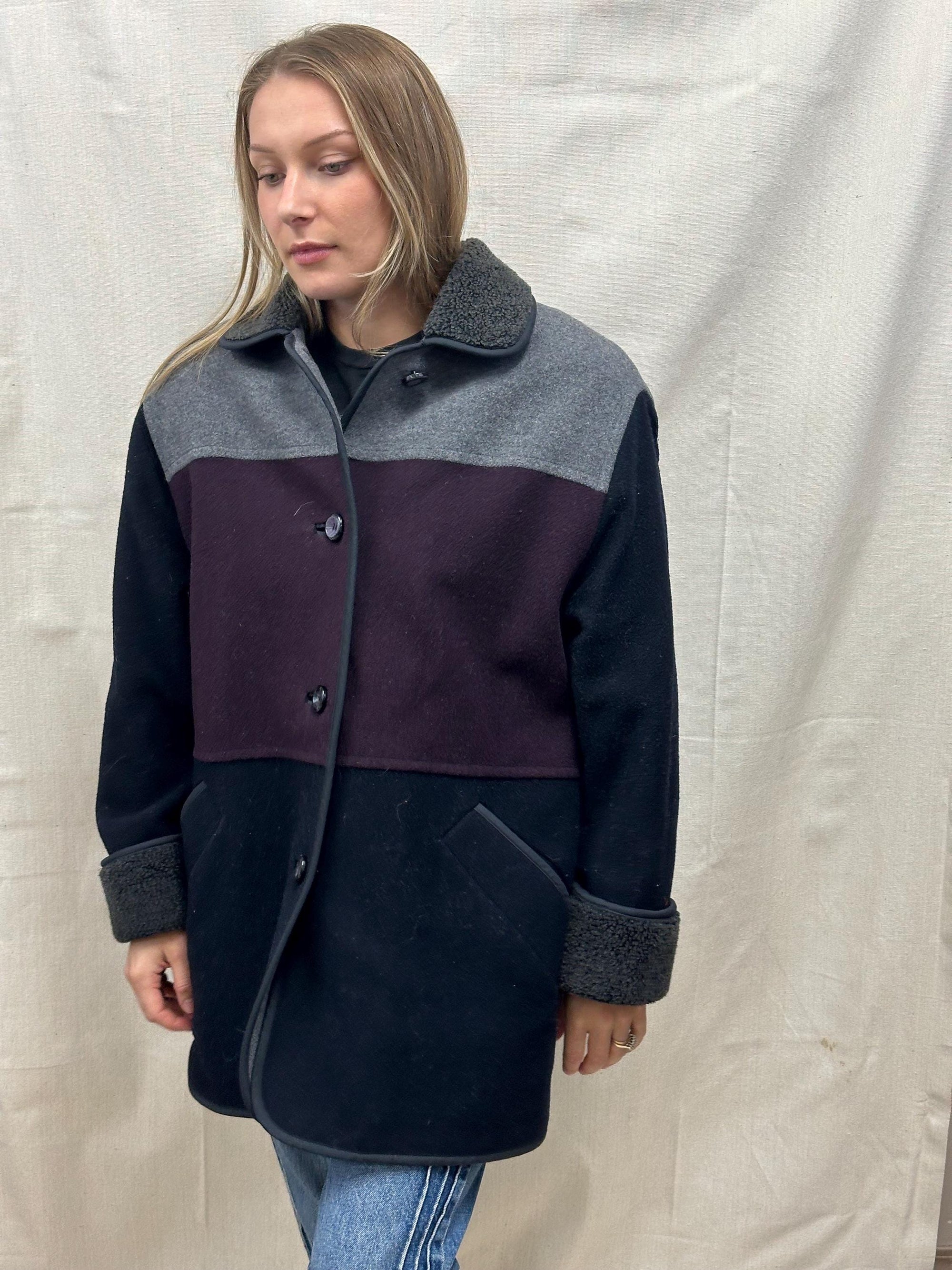 Vintage 00s London Fog Purple Grey Black Wool Jacket