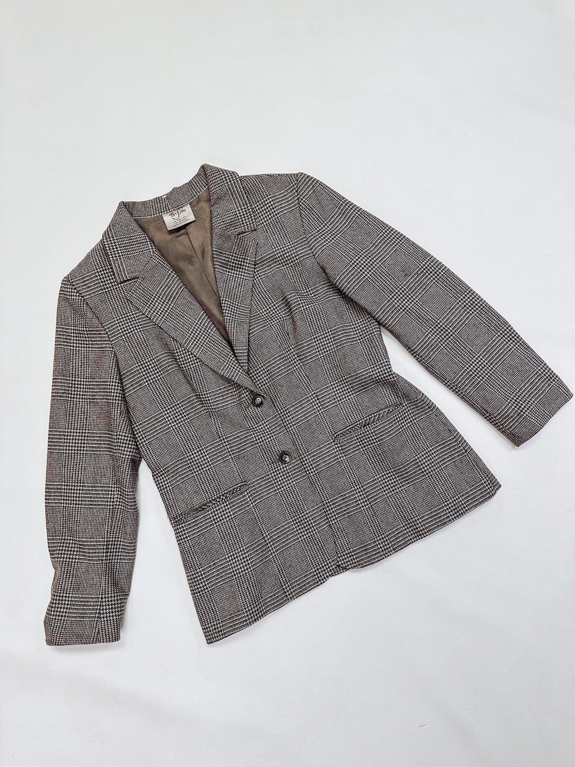 Vintage 70s Grey Wool Plaid Blazer