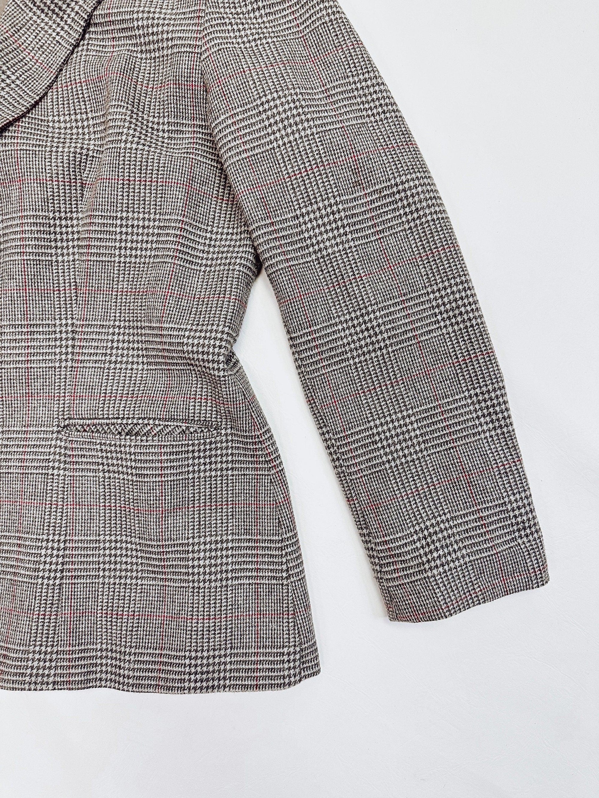 Vintage 70s Grey Wool Plaid Blazer