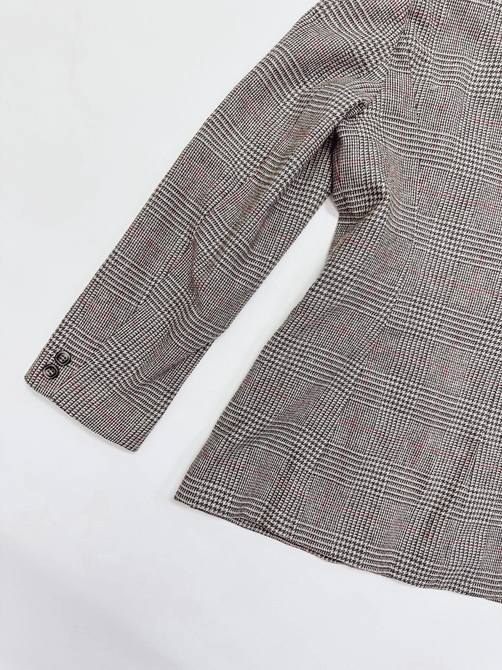 Vintage 70s Grey Wool Plaid Blazer