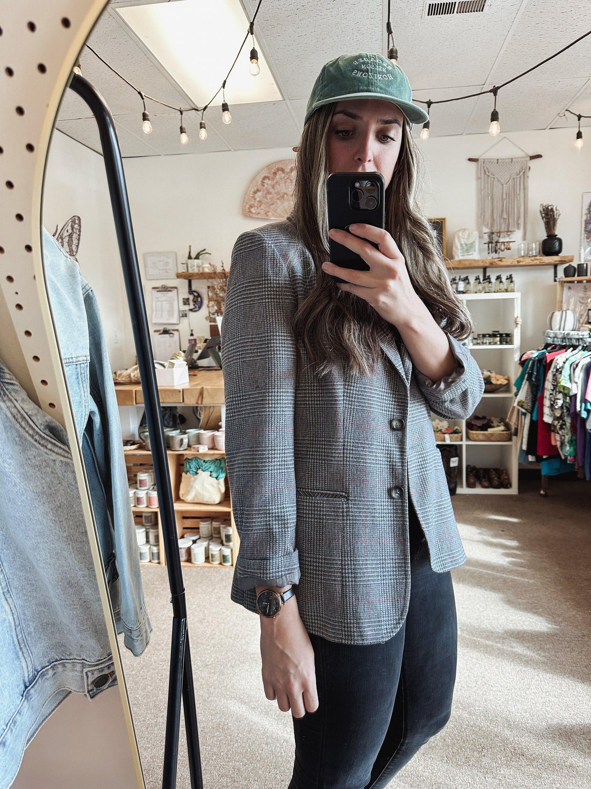 Vintage 70s Grey Wool Plaid Blazer