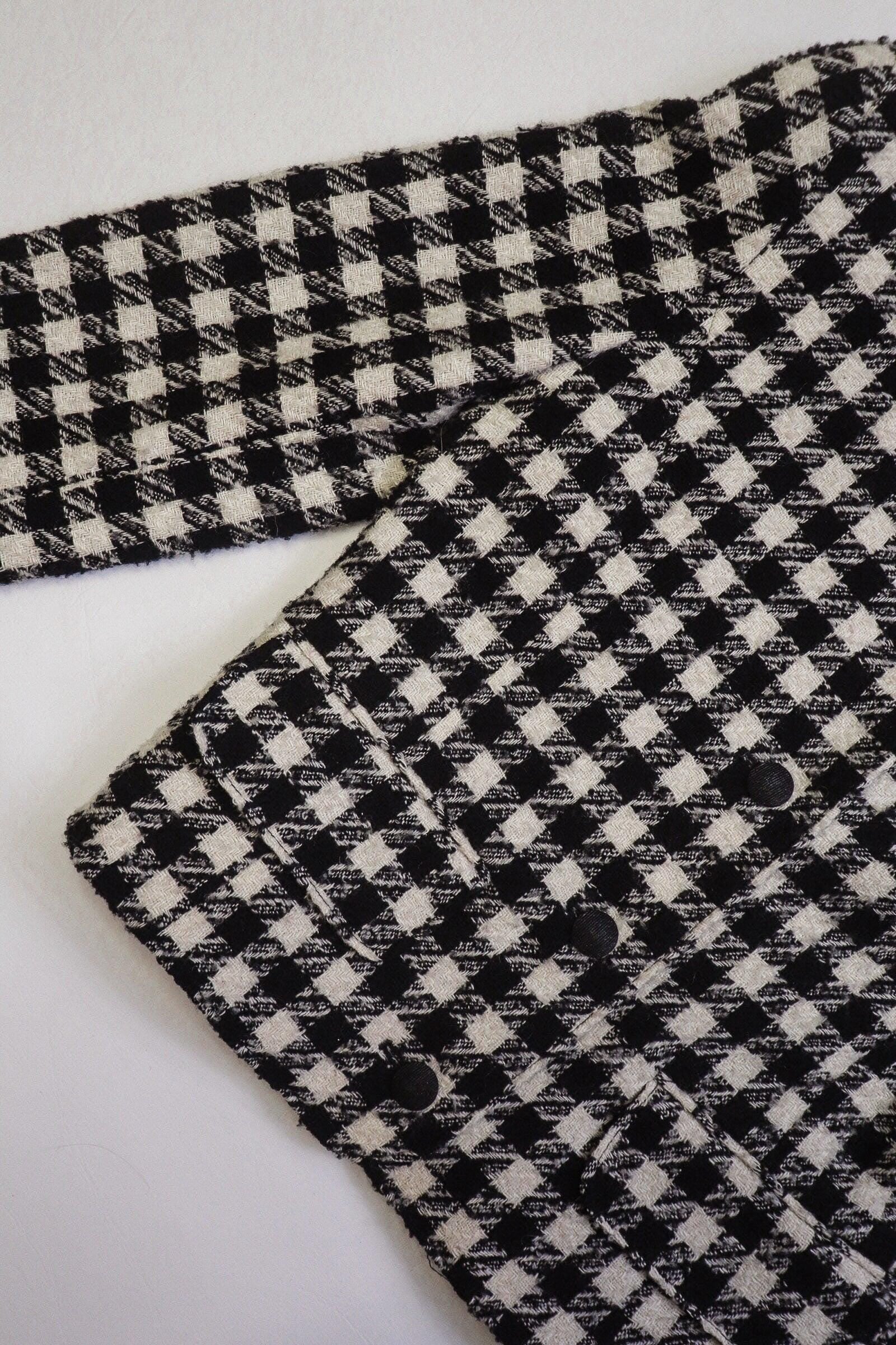 Vintage 80s Black and White Cropped Checkered Clueless Jacket