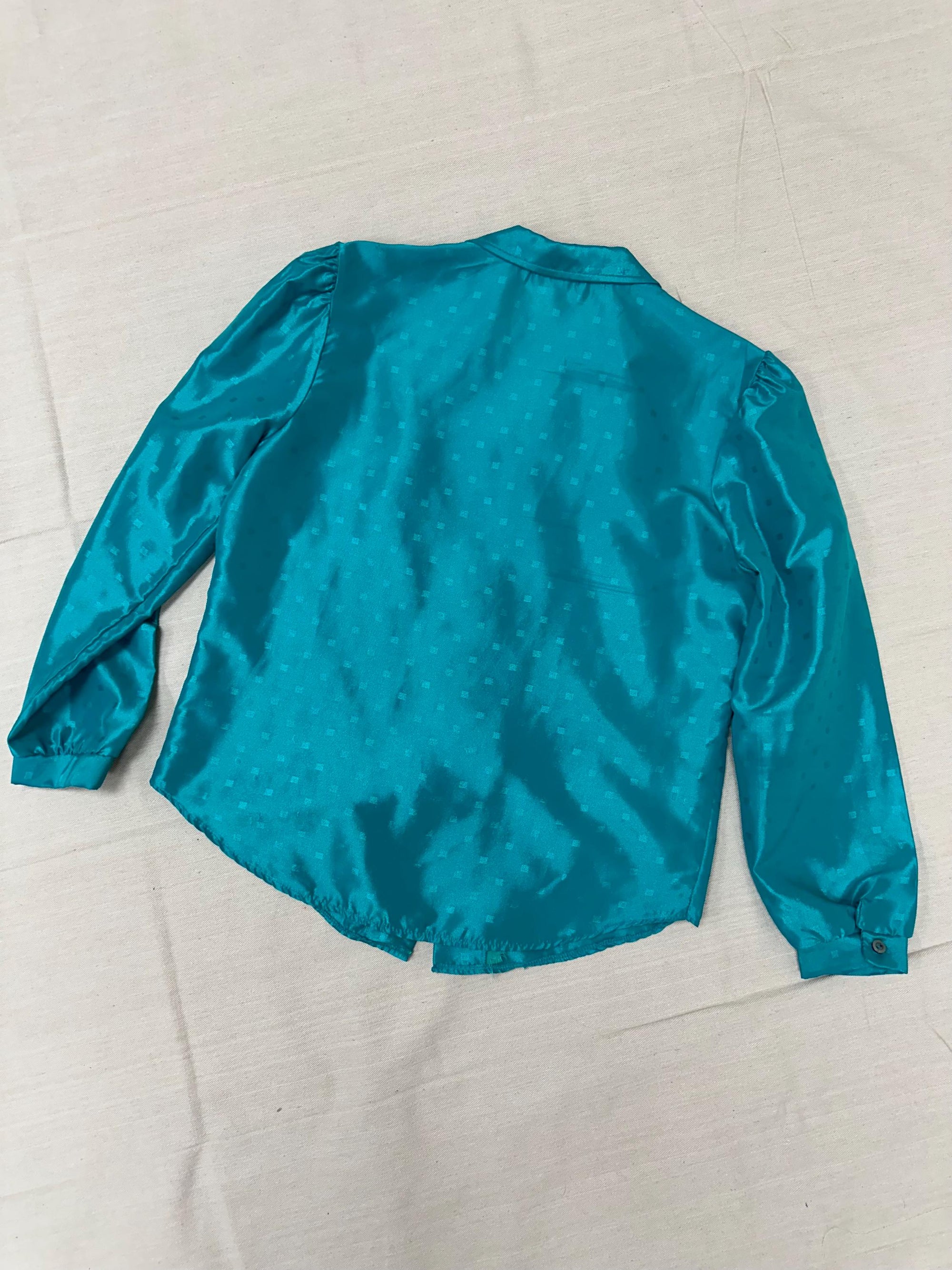 Vintage 80s Shiny Teal Button Up Shirt | Size Medium