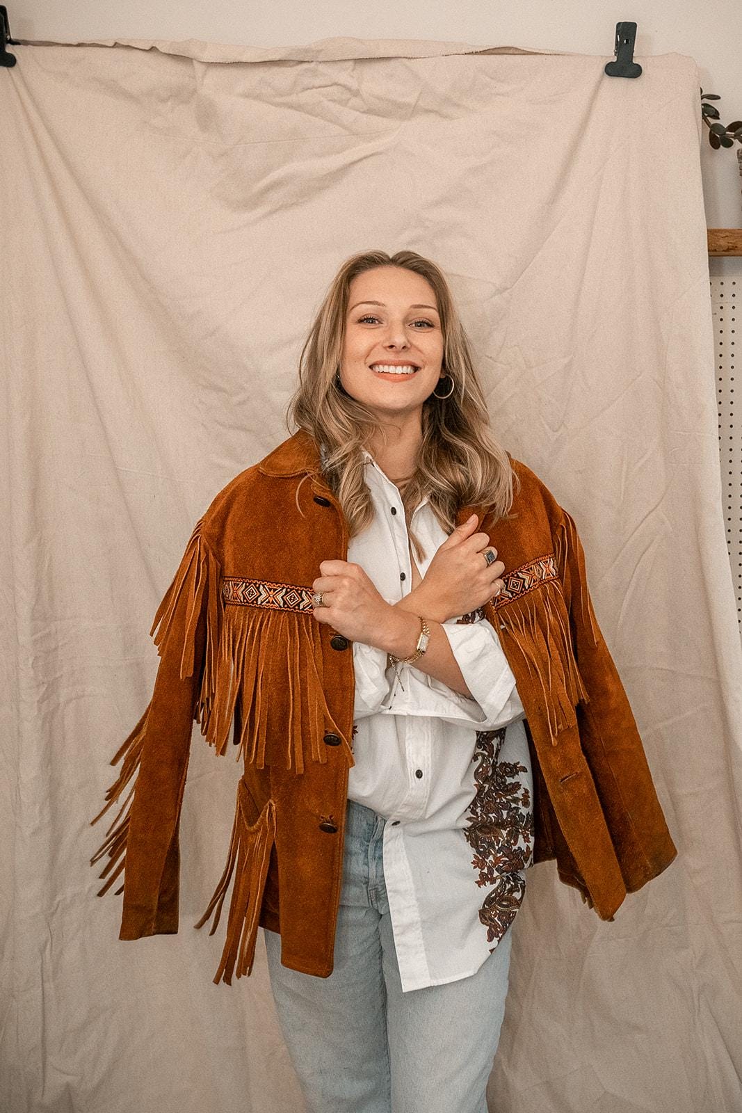 Vintage Authentic Moosehide Fringe Jacket Handmade in Canada