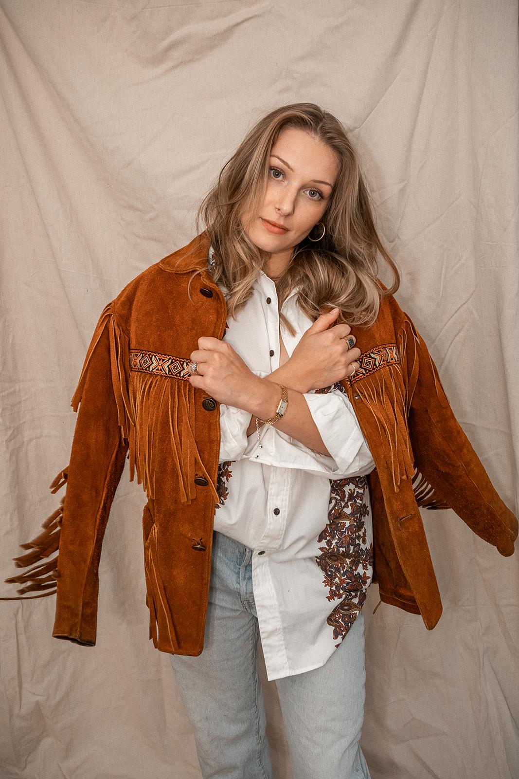 Vintage Authentic Moosehide Fringe Jacket Handmade in Canada