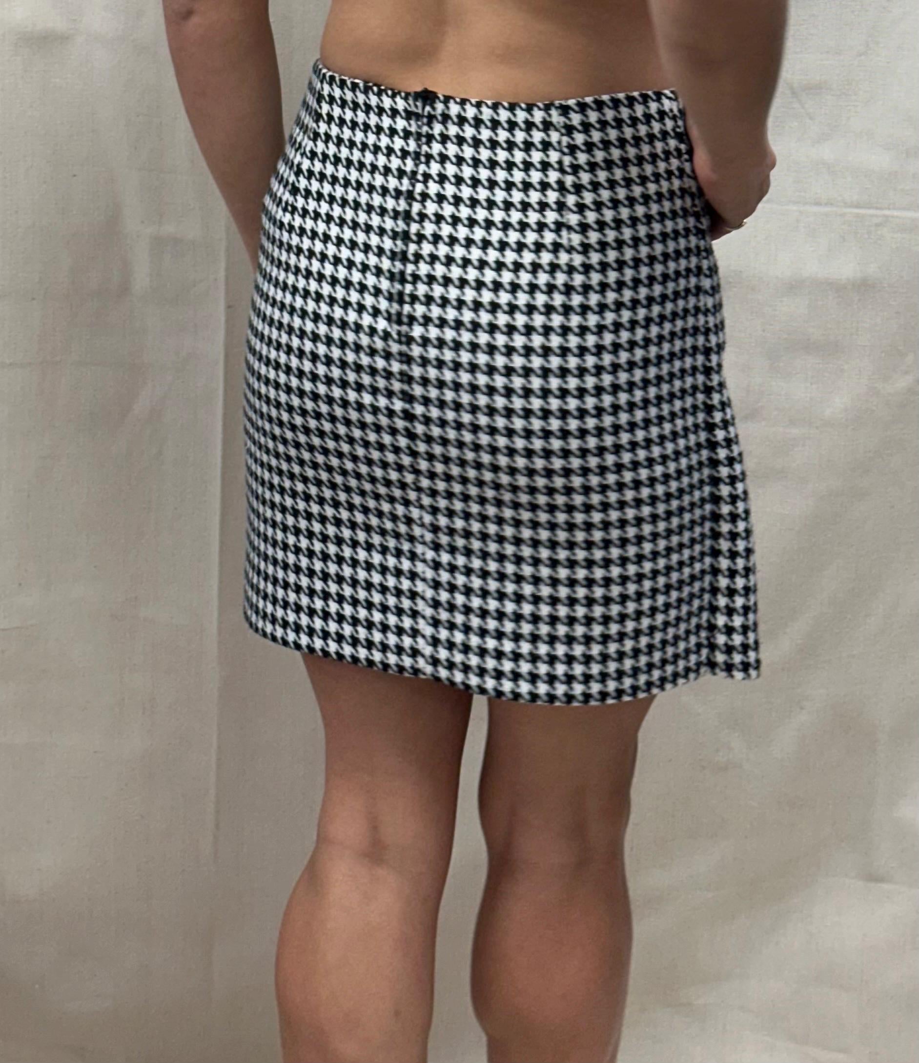 Vintage 00s Black White Houndstooth Mini Skirt