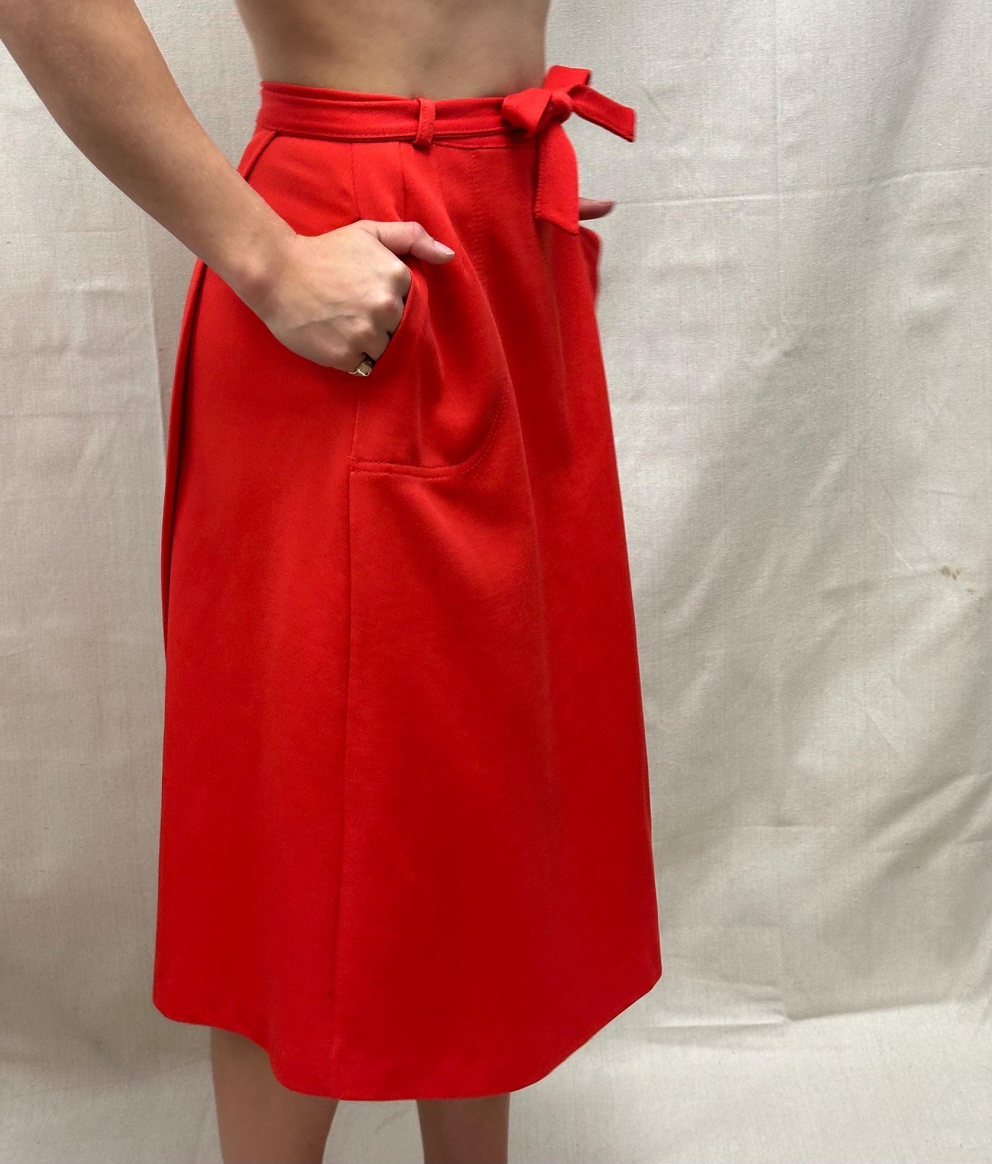 Vintage 60s Red Wrap Skirt with Pockets