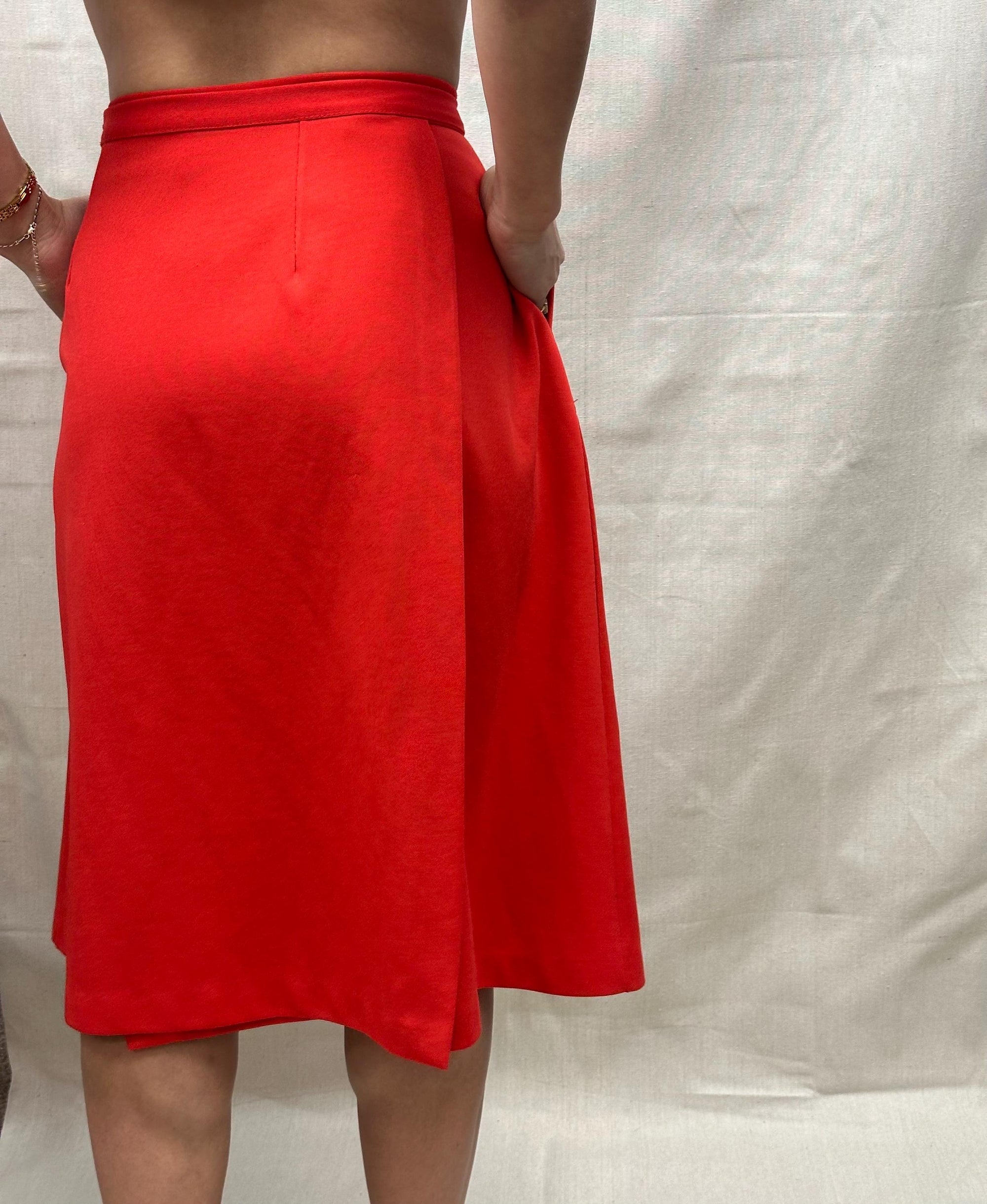 Vintage 60s Red Wrap Skirt with Pockets