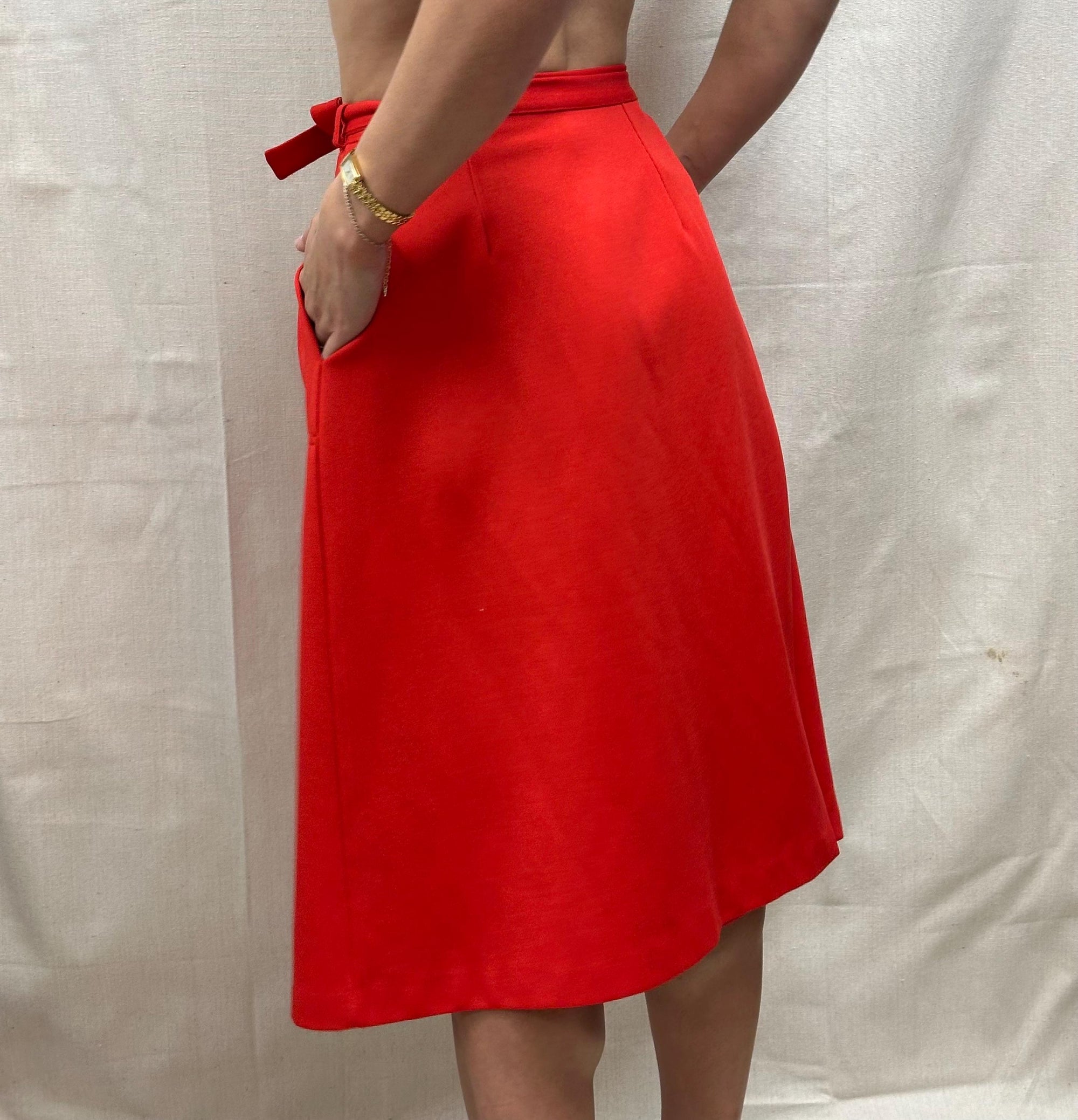 Vintage 60s Red Wrap Skirt with Pockets