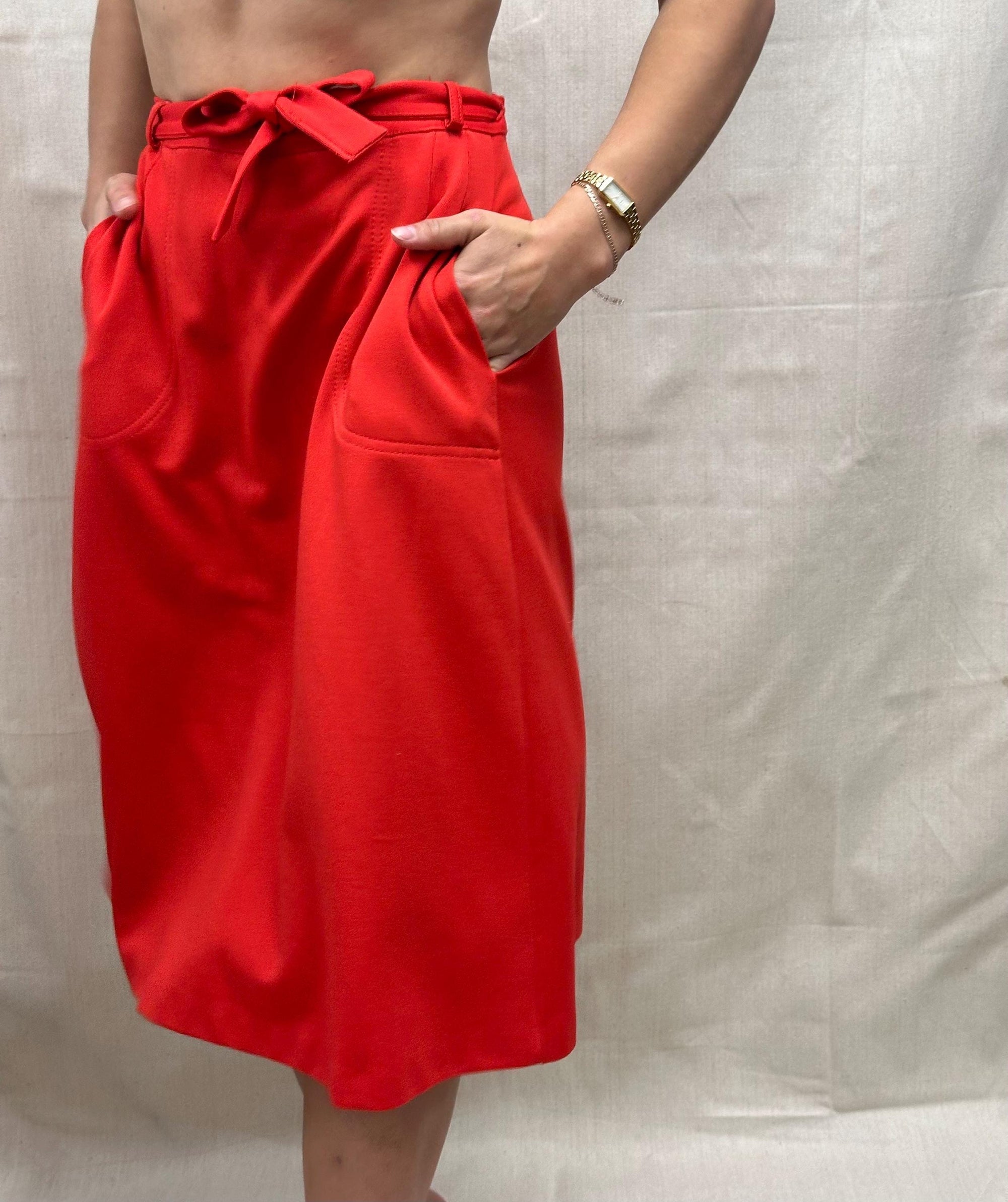 Vintage 60s Red Wrap Skirt with Pockets