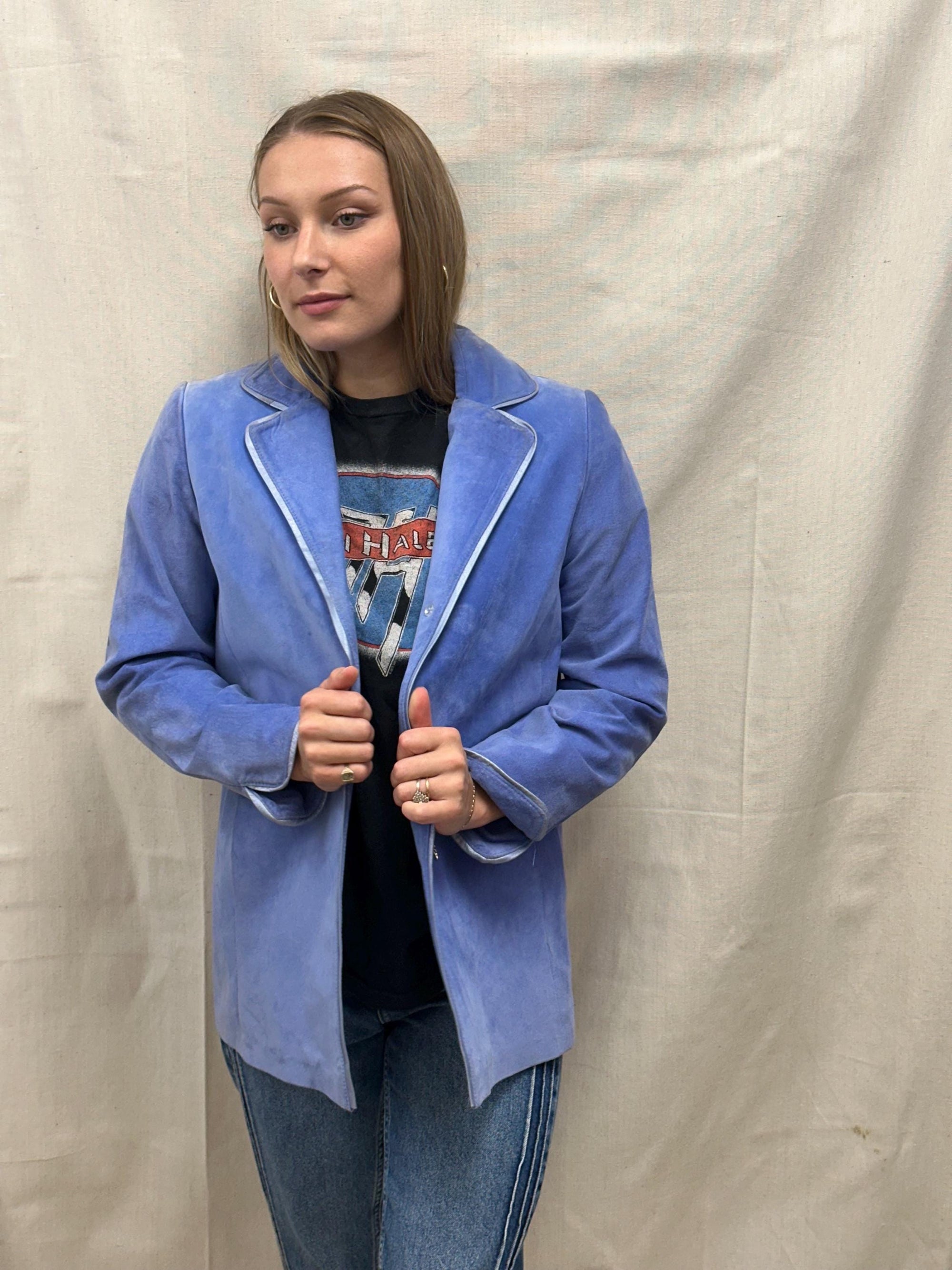 Vintage 80s Indigo Purple Blue Suade Blazer