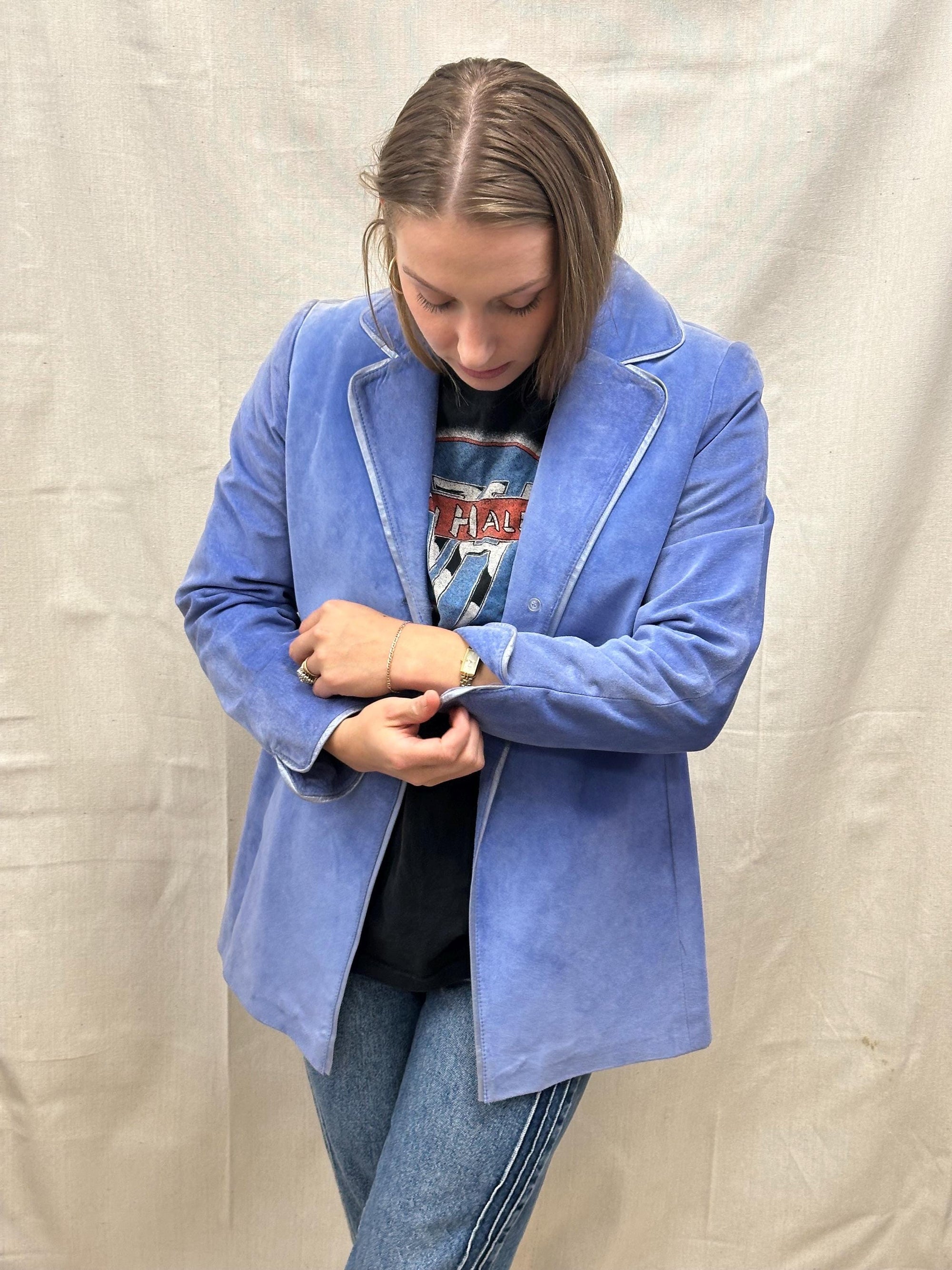 Vintage 80s Indigo Purple Blue Suade Blazer