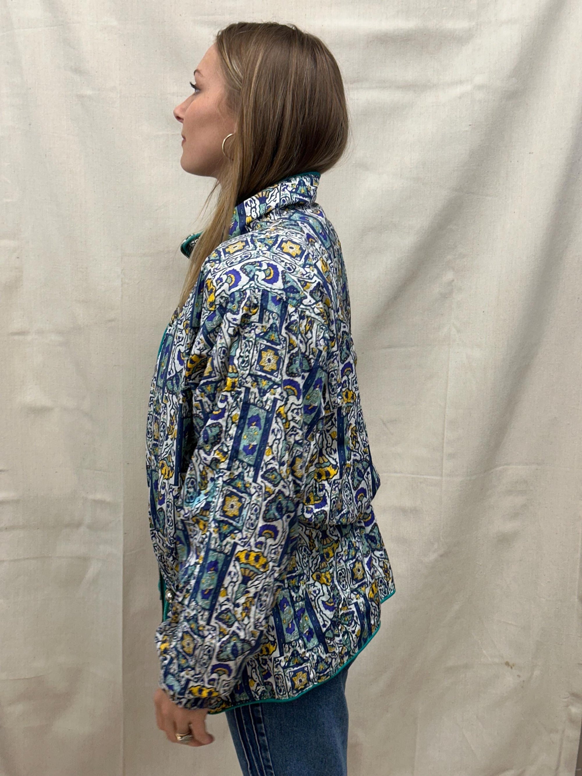 Vintage 80s Patterened Bomber Rain Jacket