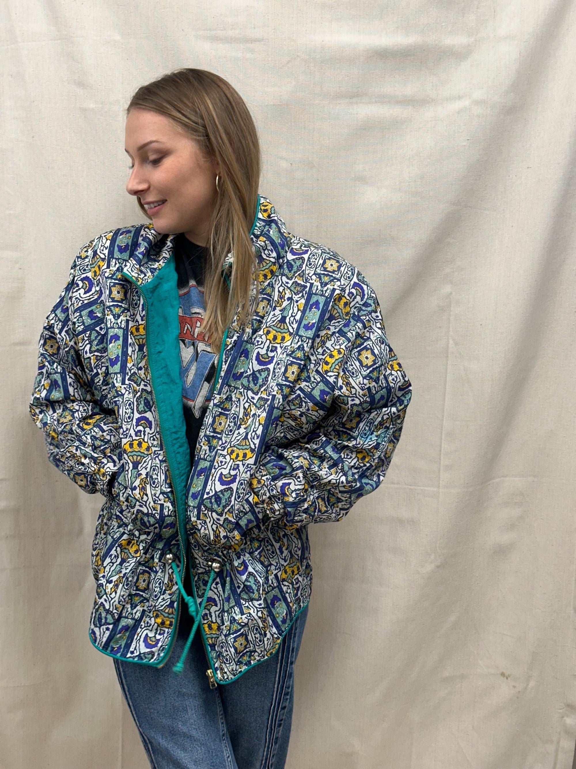 Vintage 80s Patterened Bomber Rain Jacket