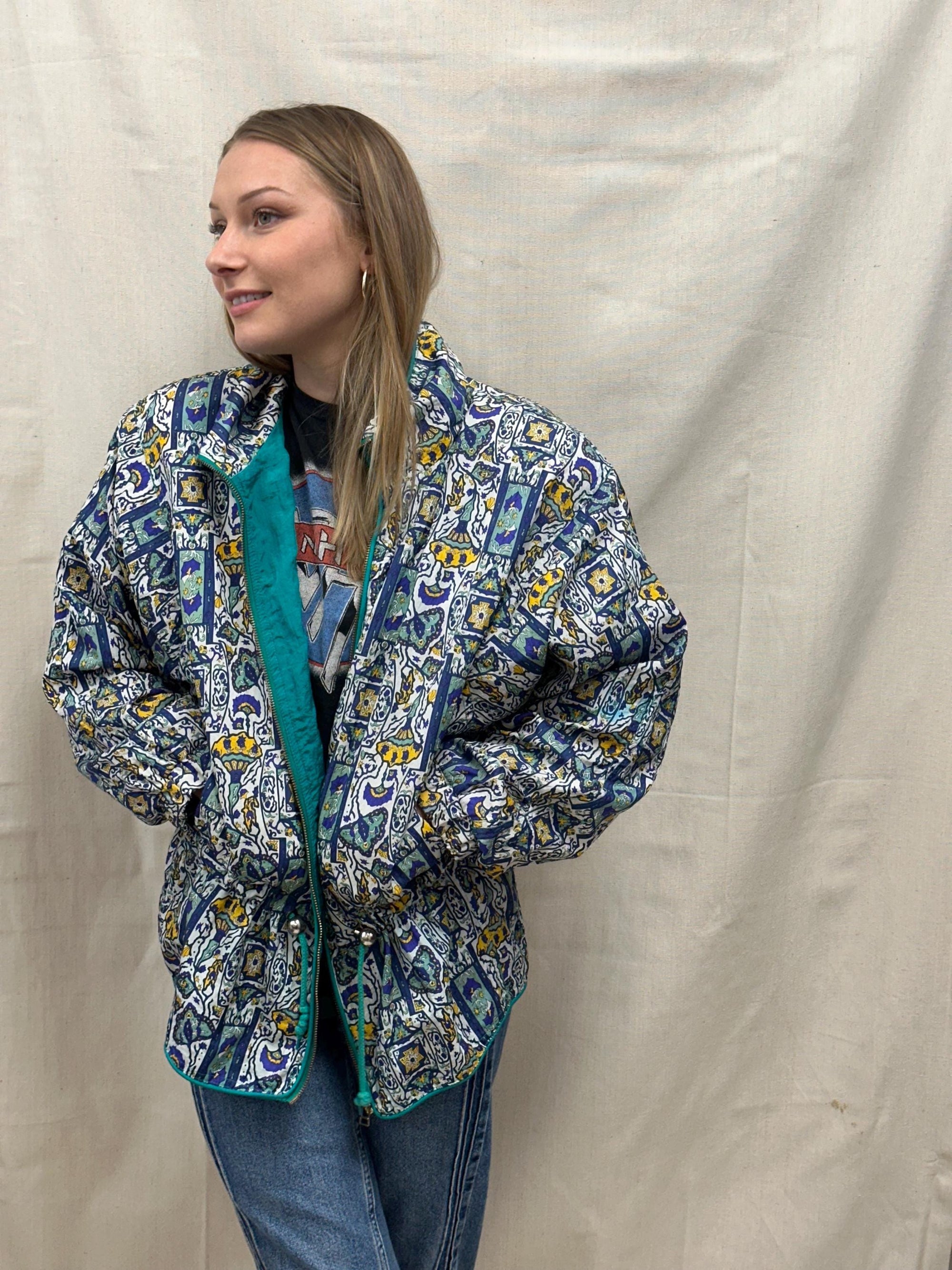 Vintage 80s Patterened Bomber Rain Jacket