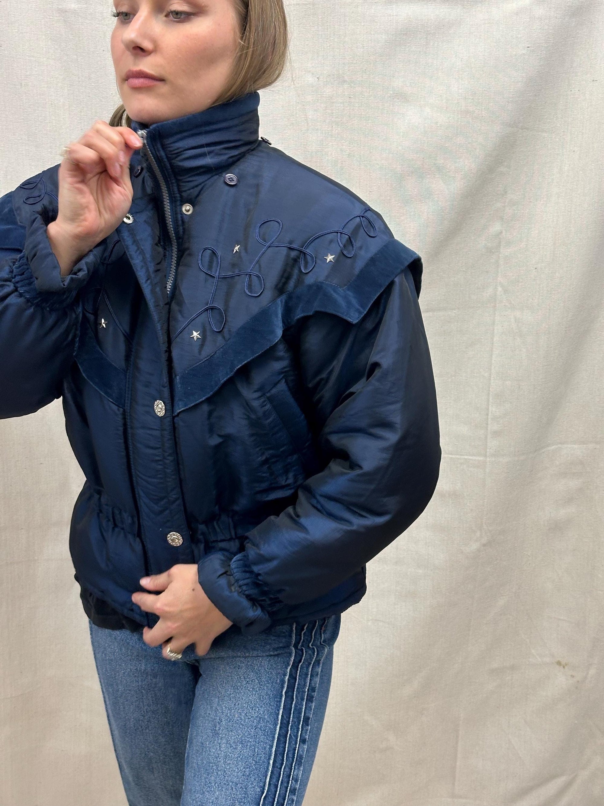 Vintage 80s Navy Star Studded Ski Jacket