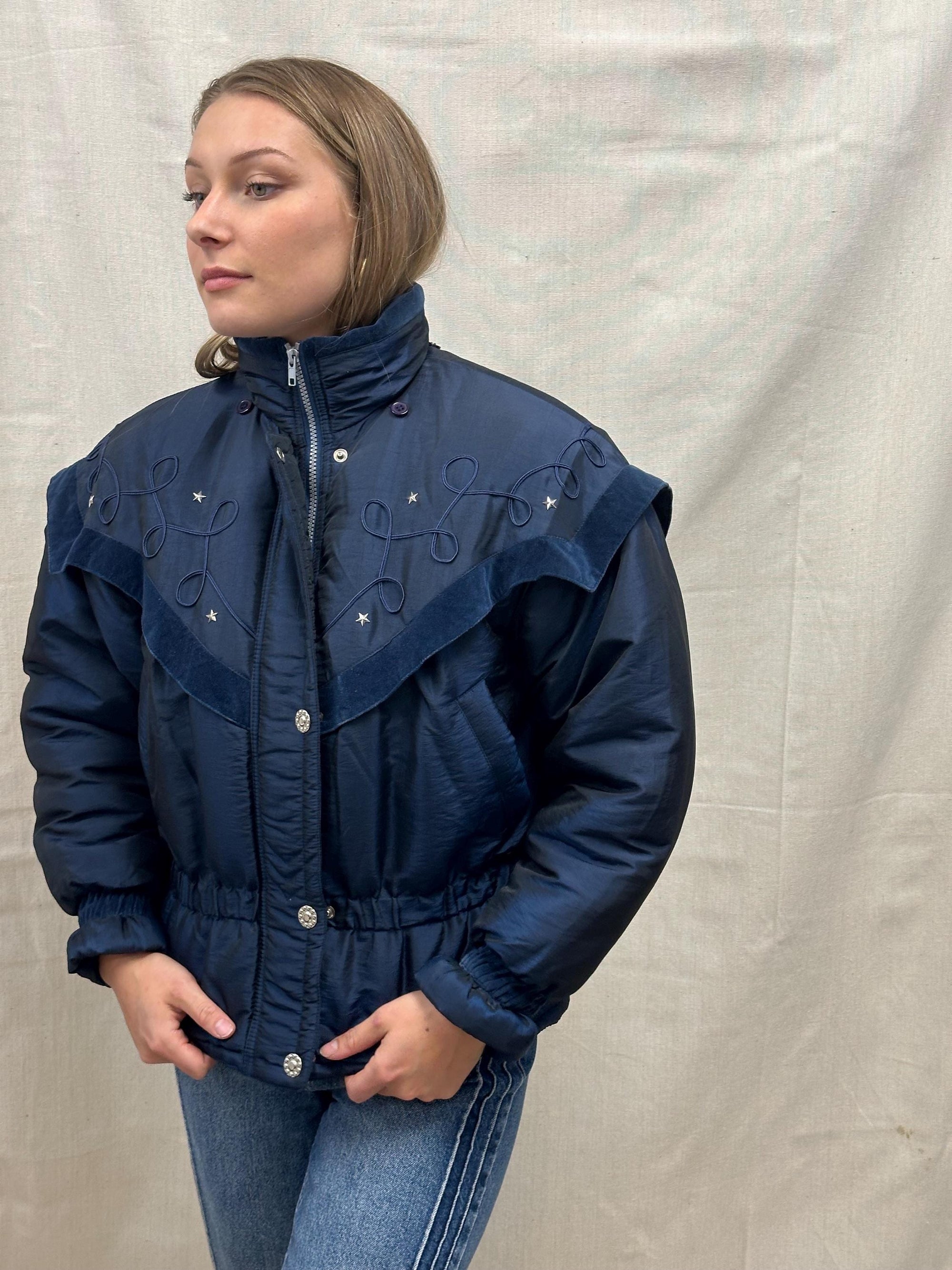 Vintage 80s Navy Star Studded Ski Jacket