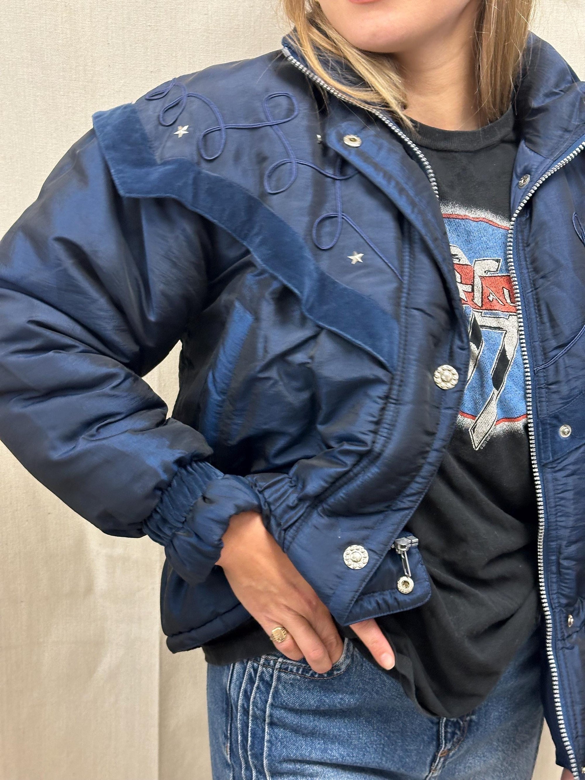 Vintage 80s Navy Star Studded Ski Jacket