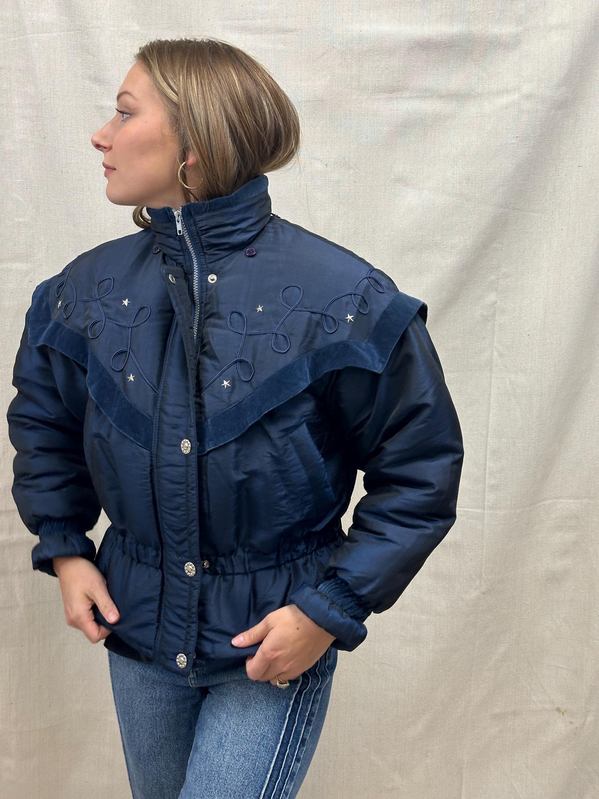 Vintage 80s Navy Star Studded Ski Jacket