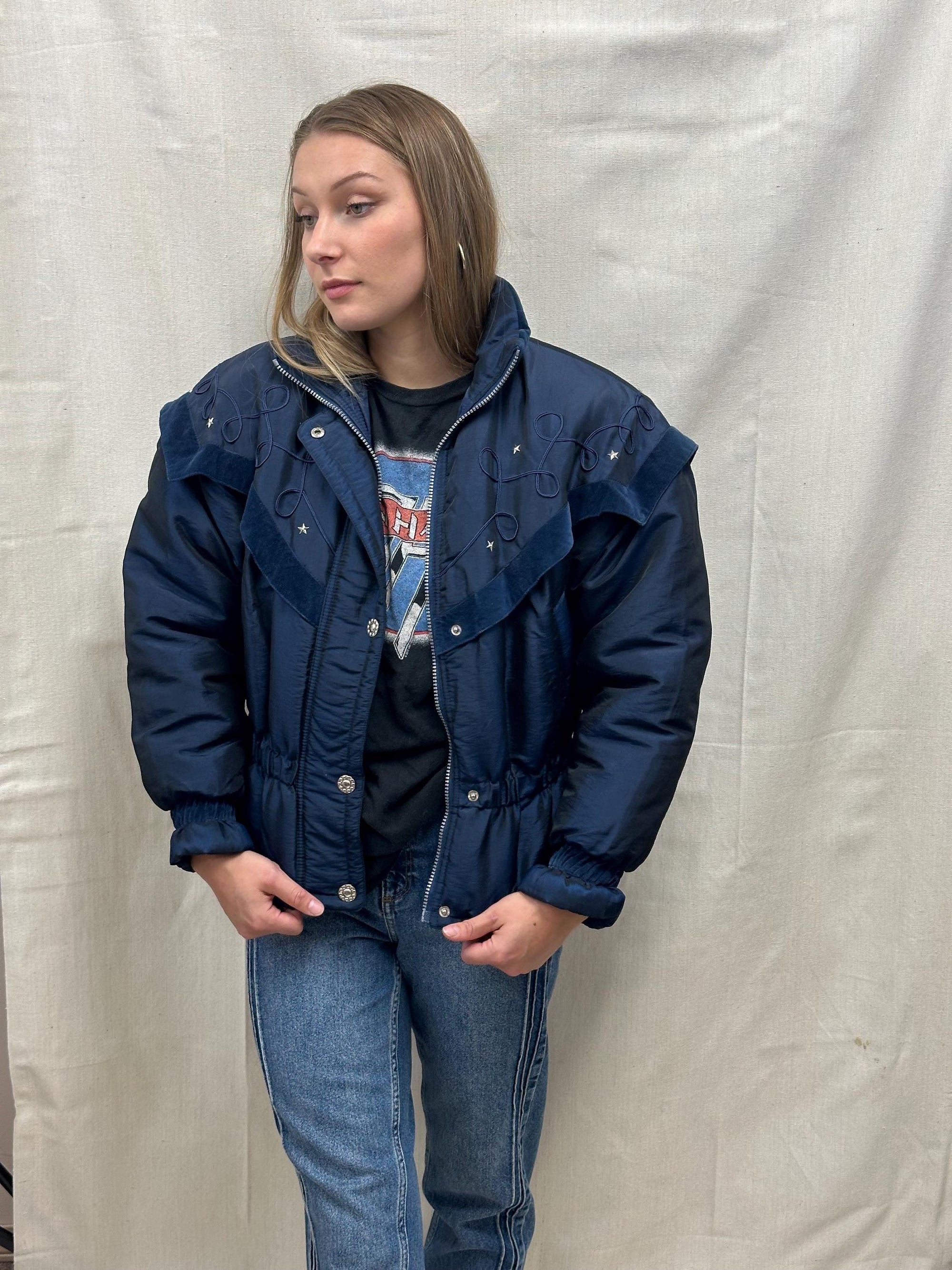 Vintage 80s Navy Star Studded Ski Jacket