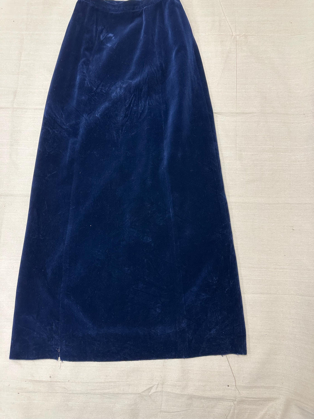 Vintage 60s Blue Velvet Handmade Long Maxi Skirt | Size Small | Zipper Closure