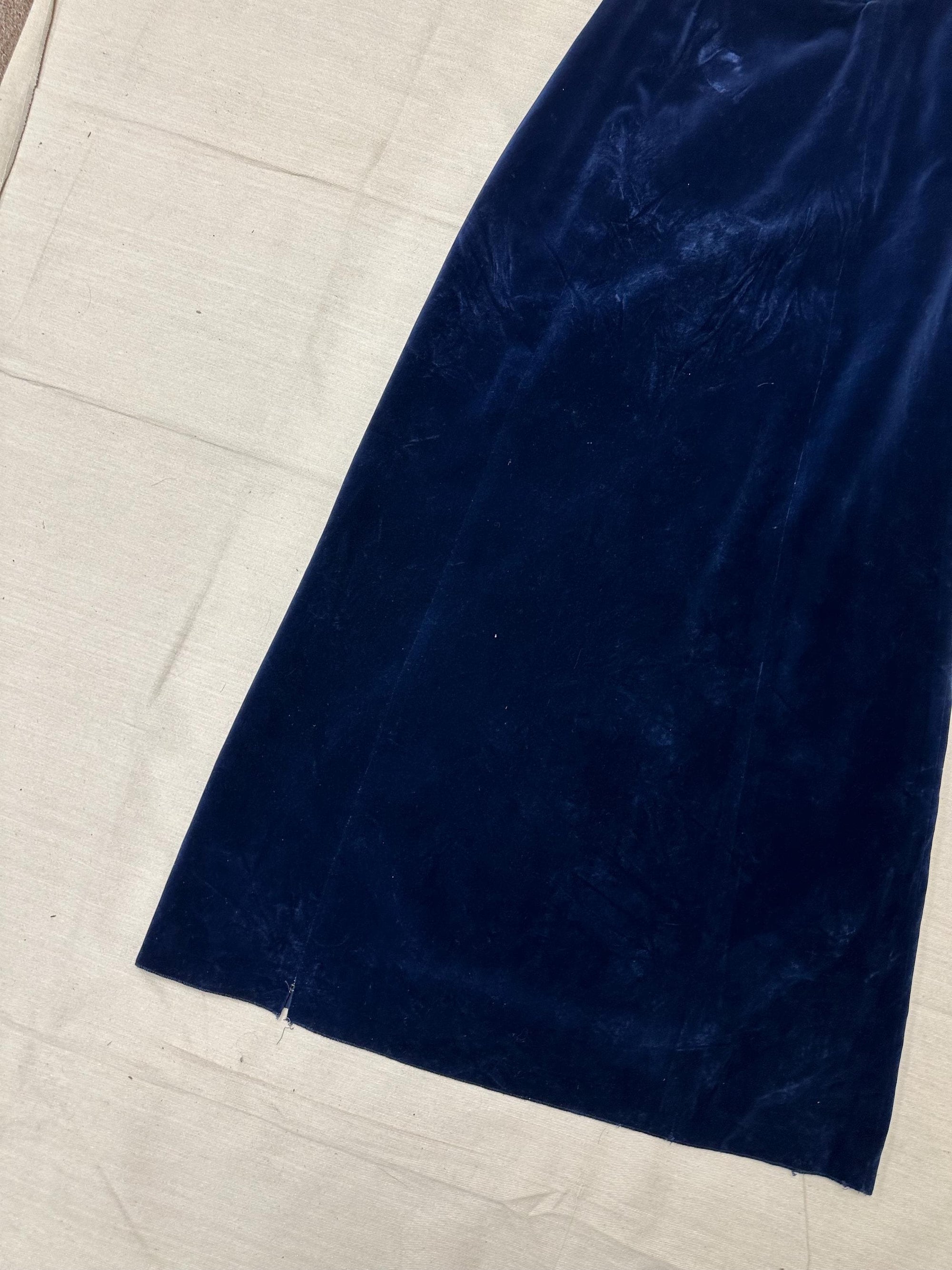 Vintage 60s Blue Velvet Handmade Long Maxi Skirt | Size Small | Zipper Closure