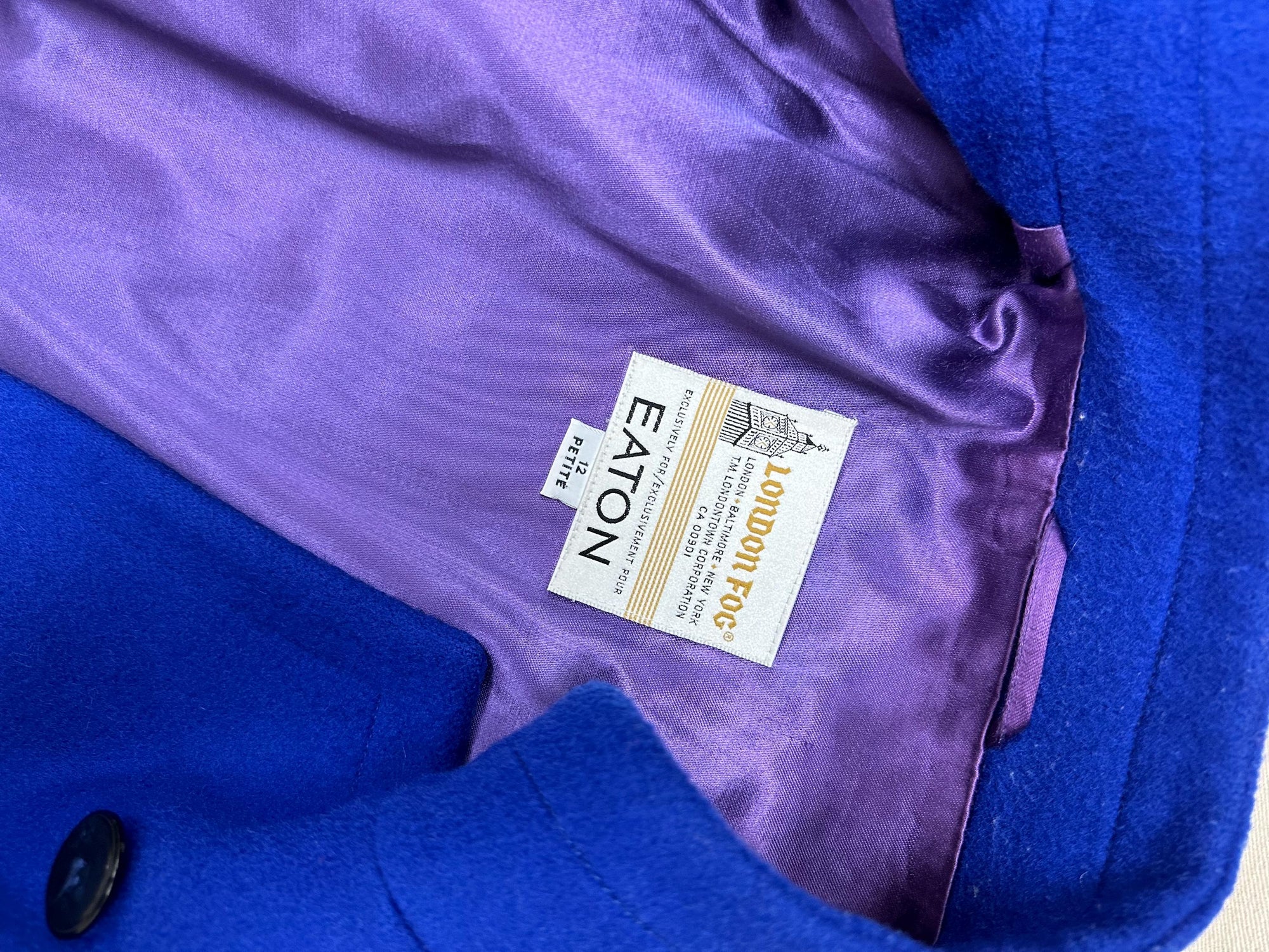 Vintage 80s Double Button London Fog Cobalt Blue Coat | Size Large