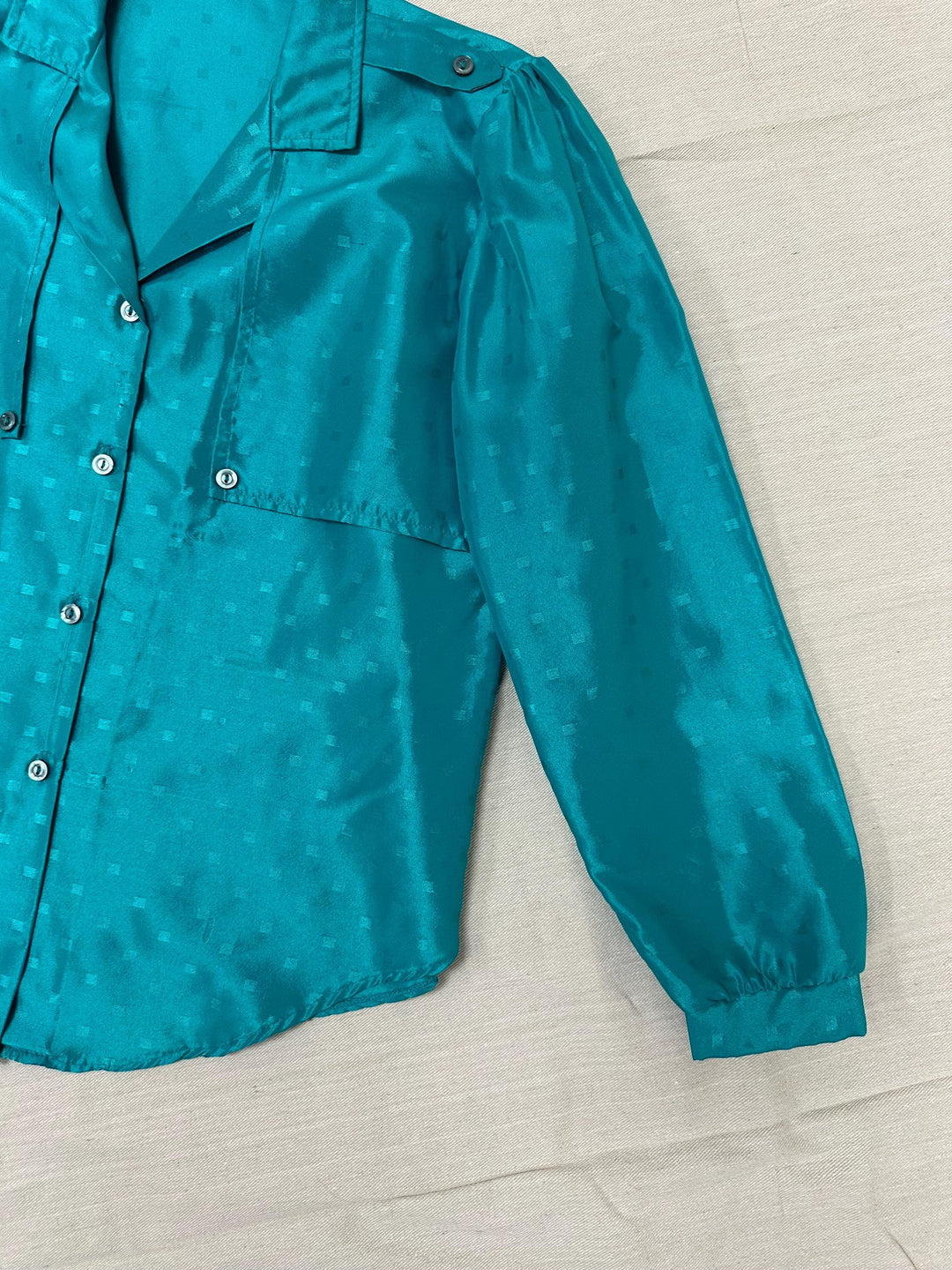 Vintage 80s Shiny Teal Button Up Shirt | Size Medium