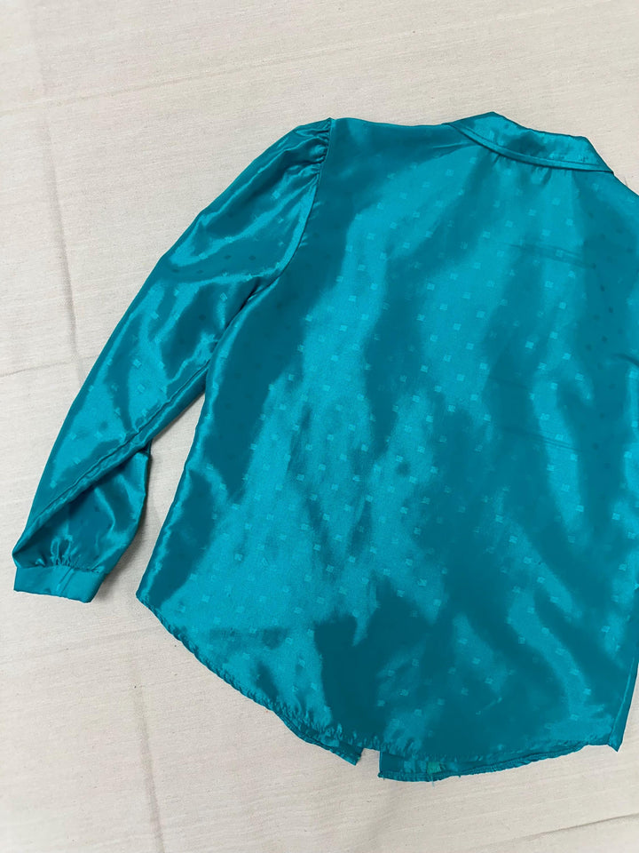 Vintage 80s Shiny Teal Button Up Shirt | Size Medium