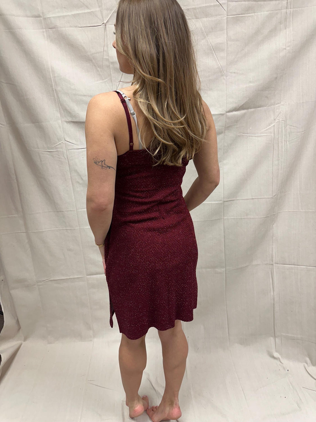 Vintage 90s Sparkly Strechy Burgundy Red Spaghetti Strap Dress