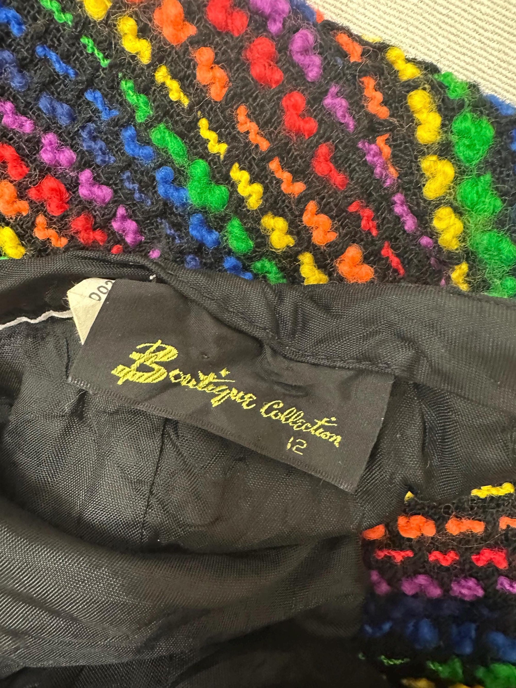 Vintage 70s Rainbow Colorful 100% Laine Wool High Waisted Button Up Maxi Skirt | Size Womens 8