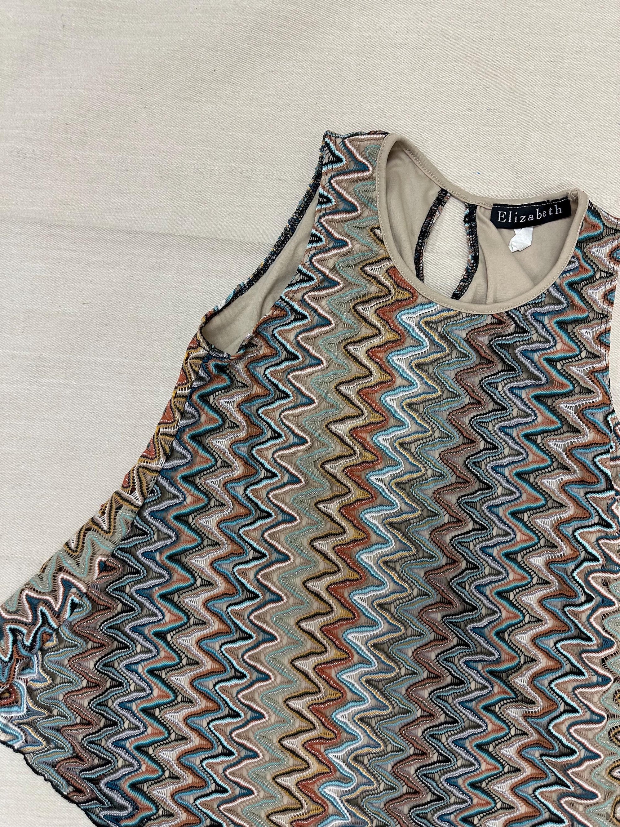 Vintage 90s Elizabeth Zig Zag Strechy Tank Top | Size Medium