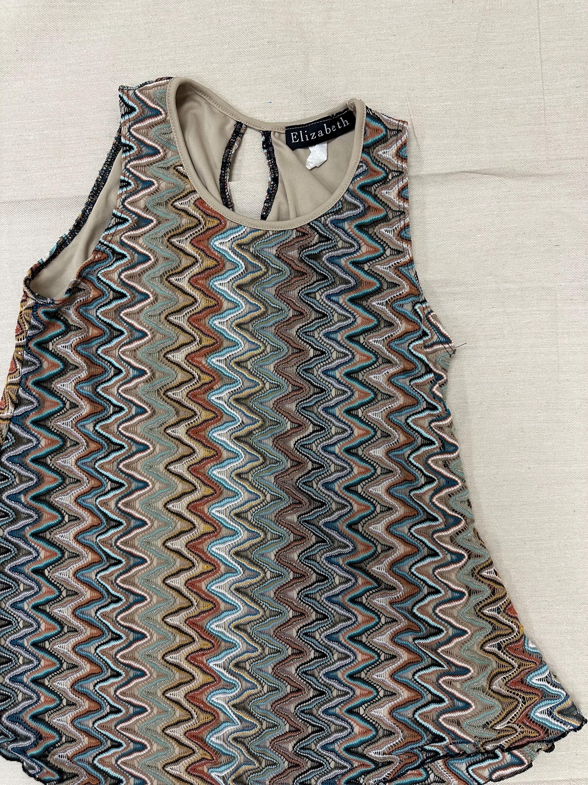 Vintage 90s Elizabeth Zig Zag Strechy Tank Top | Size Medium