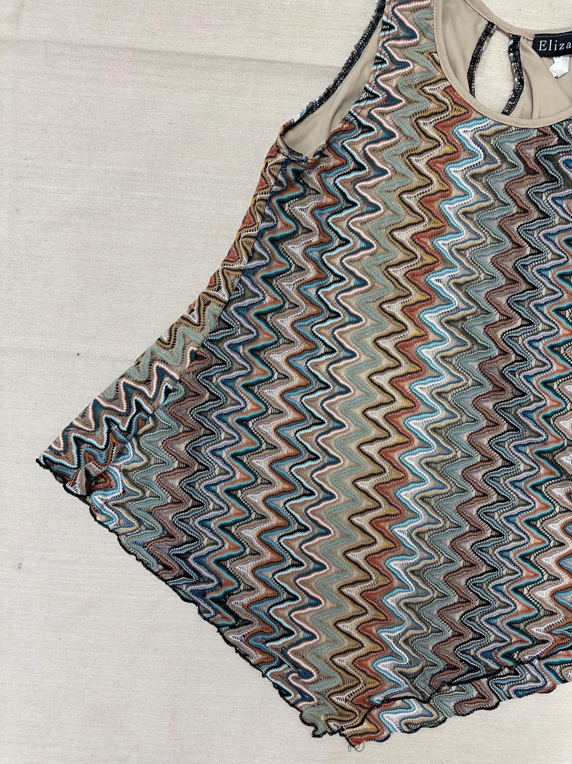 Vintage 90s Elizabeth Zig Zag Strechy Tank Top | Size Medium