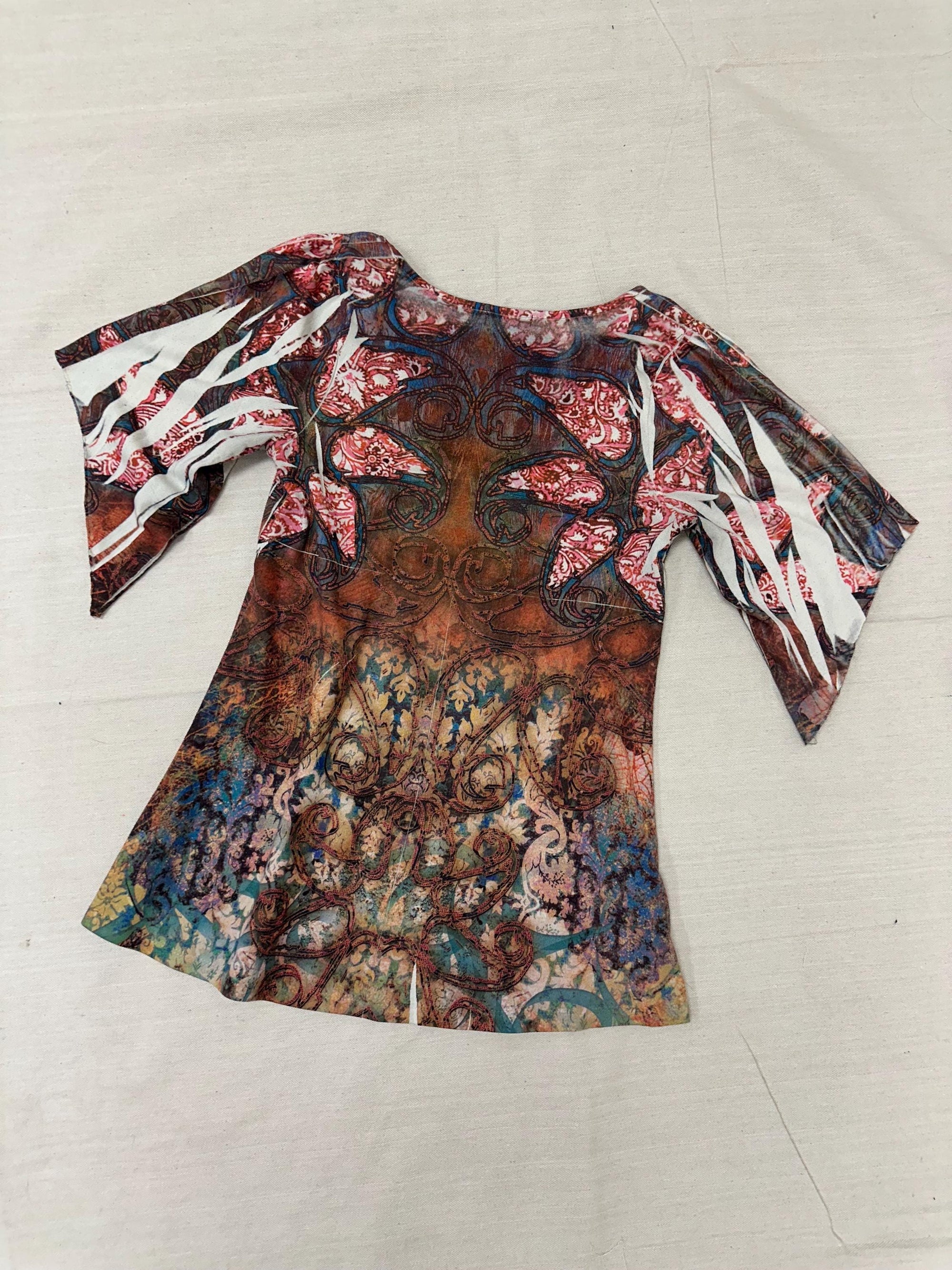 Vintage Y2K Paisley Block Dye Abstract Blouse | Size Small