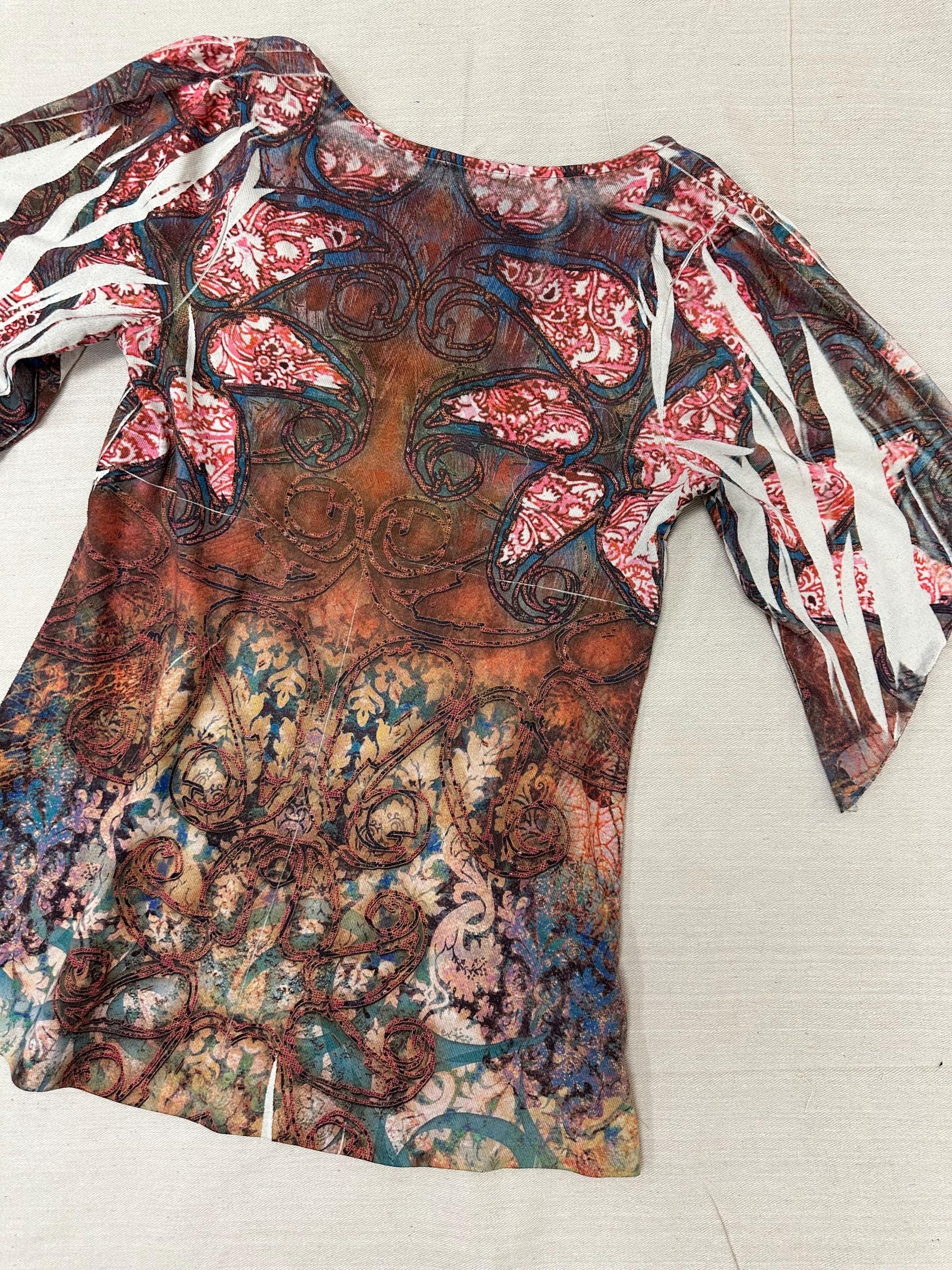 Vintage Y2K Paisley Block Dye Abstract Blouse | Size Small