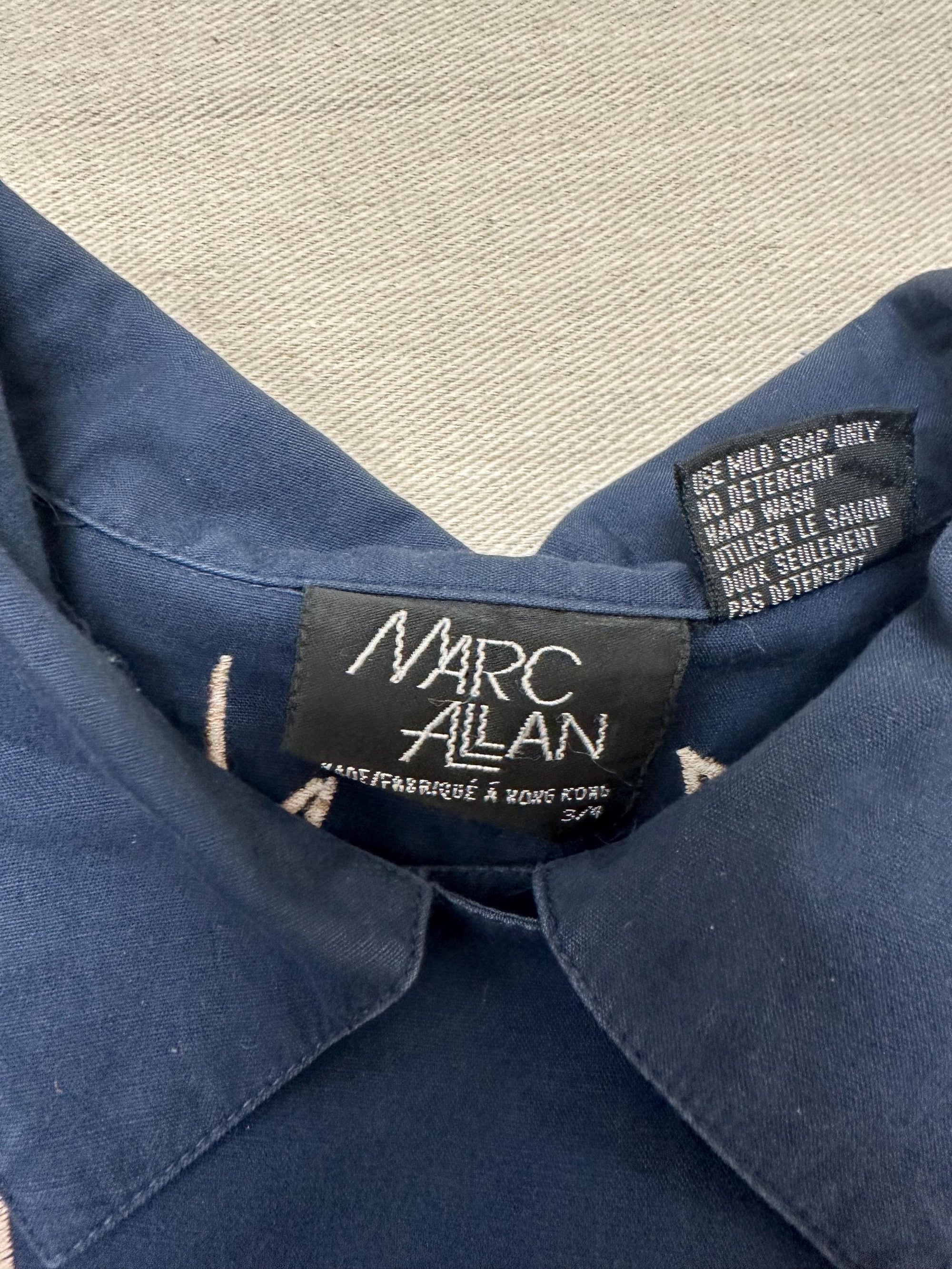 Vintage 80s Mark Allen Western Navy Embroidered Beaded Triple Button Up | Size Ladies Medium
