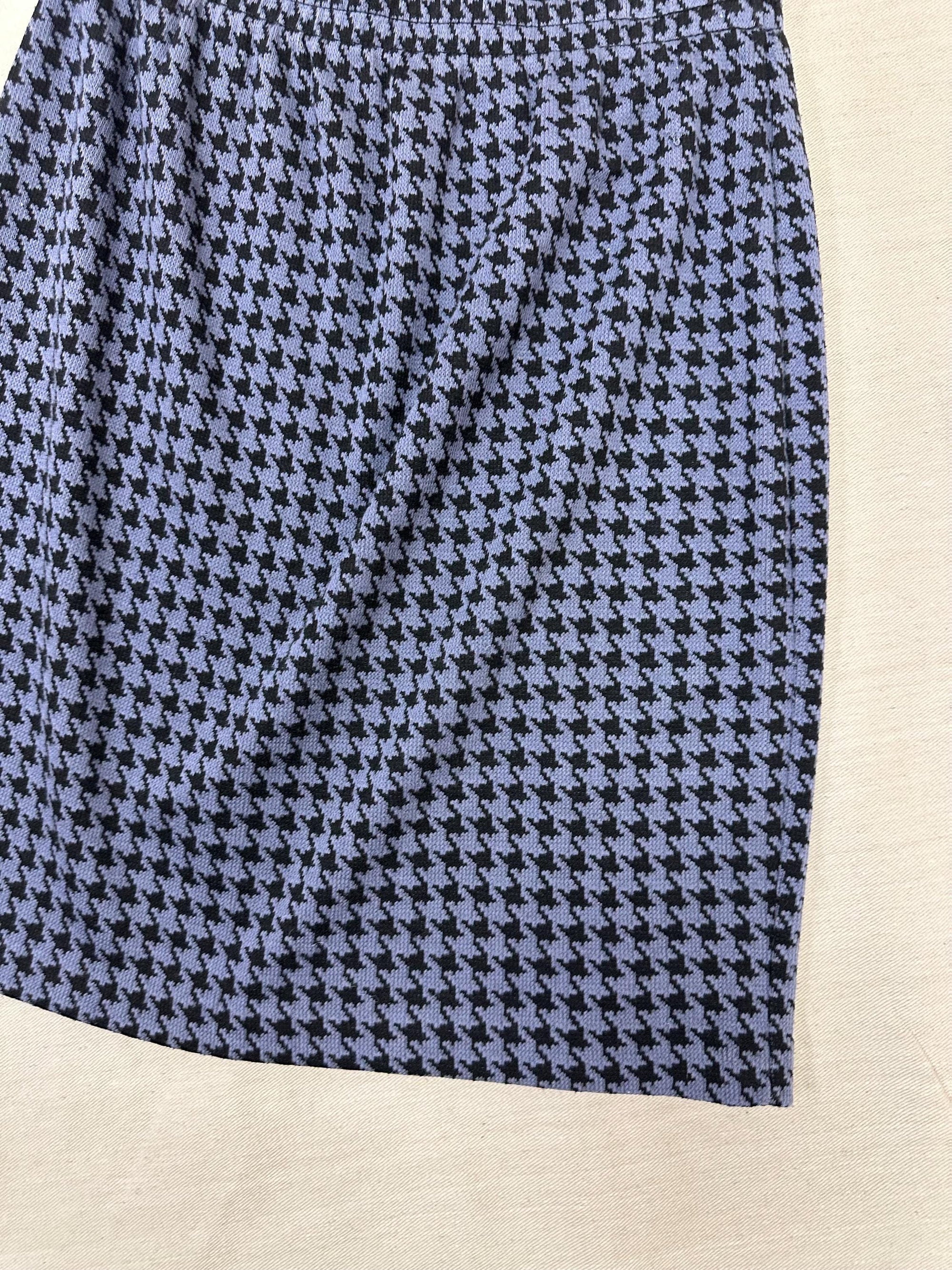 Vintage 80s Blue Houndstooth Cotton Strechy Comfy High Waisted Mini Skirt | Size Medium