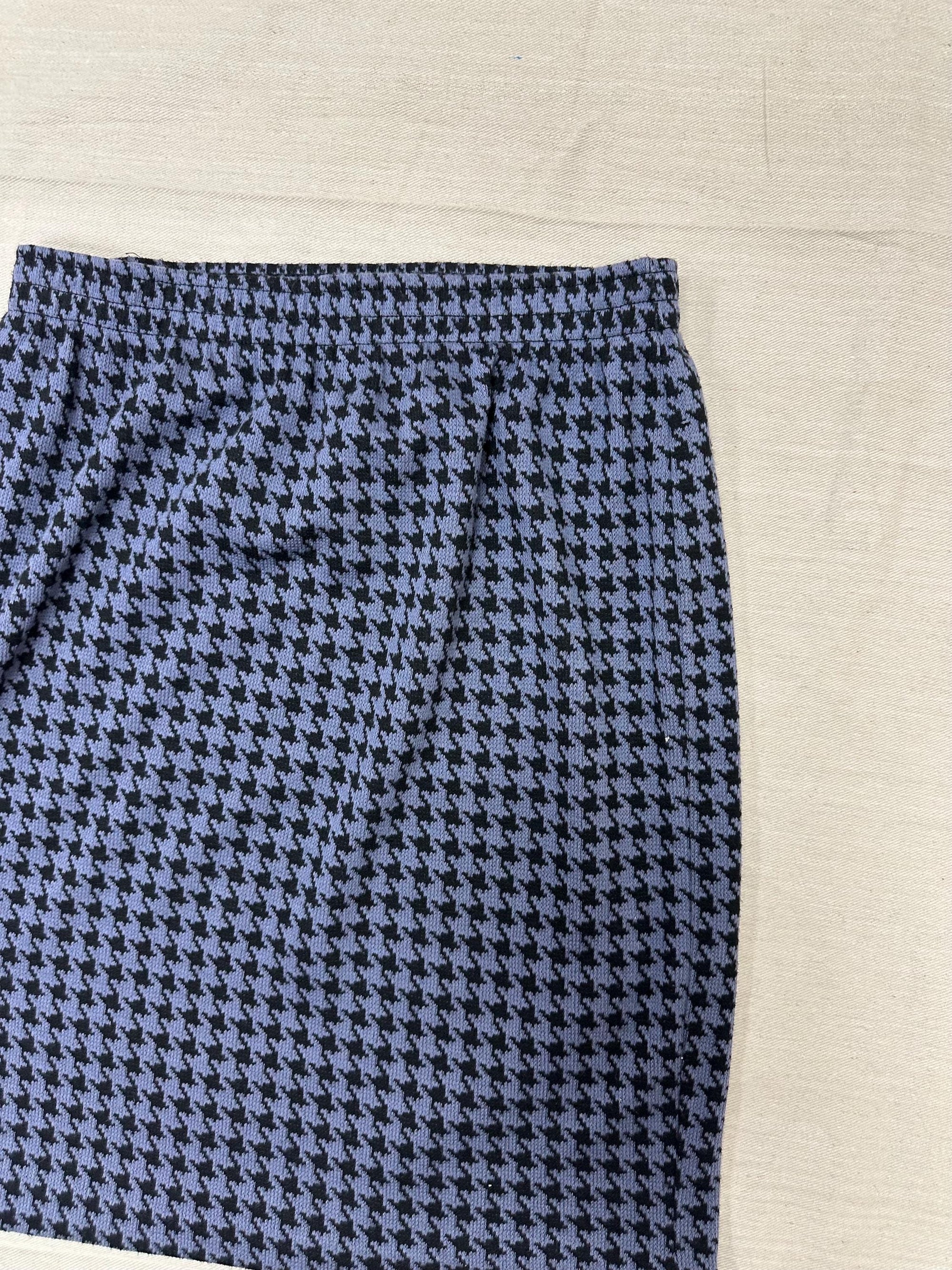 Vintage 80s Blue Houndstooth Cotton Strechy Comfy High Waisted Mini Skirt | Size Medium