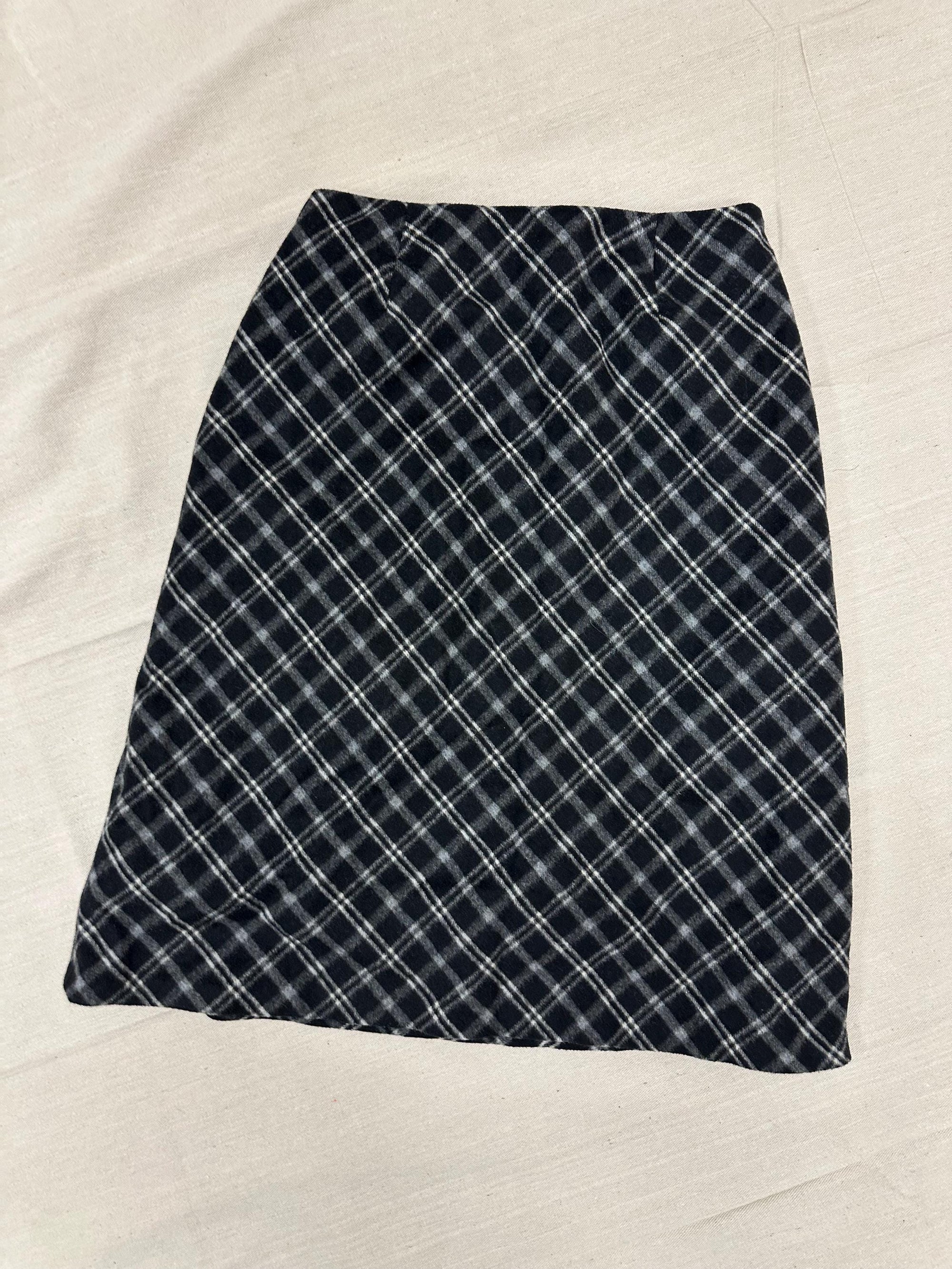 Vintage 90s Black Grey Plaid Aline Pencil Skirt | Grunge | Tag Size Ladies 8