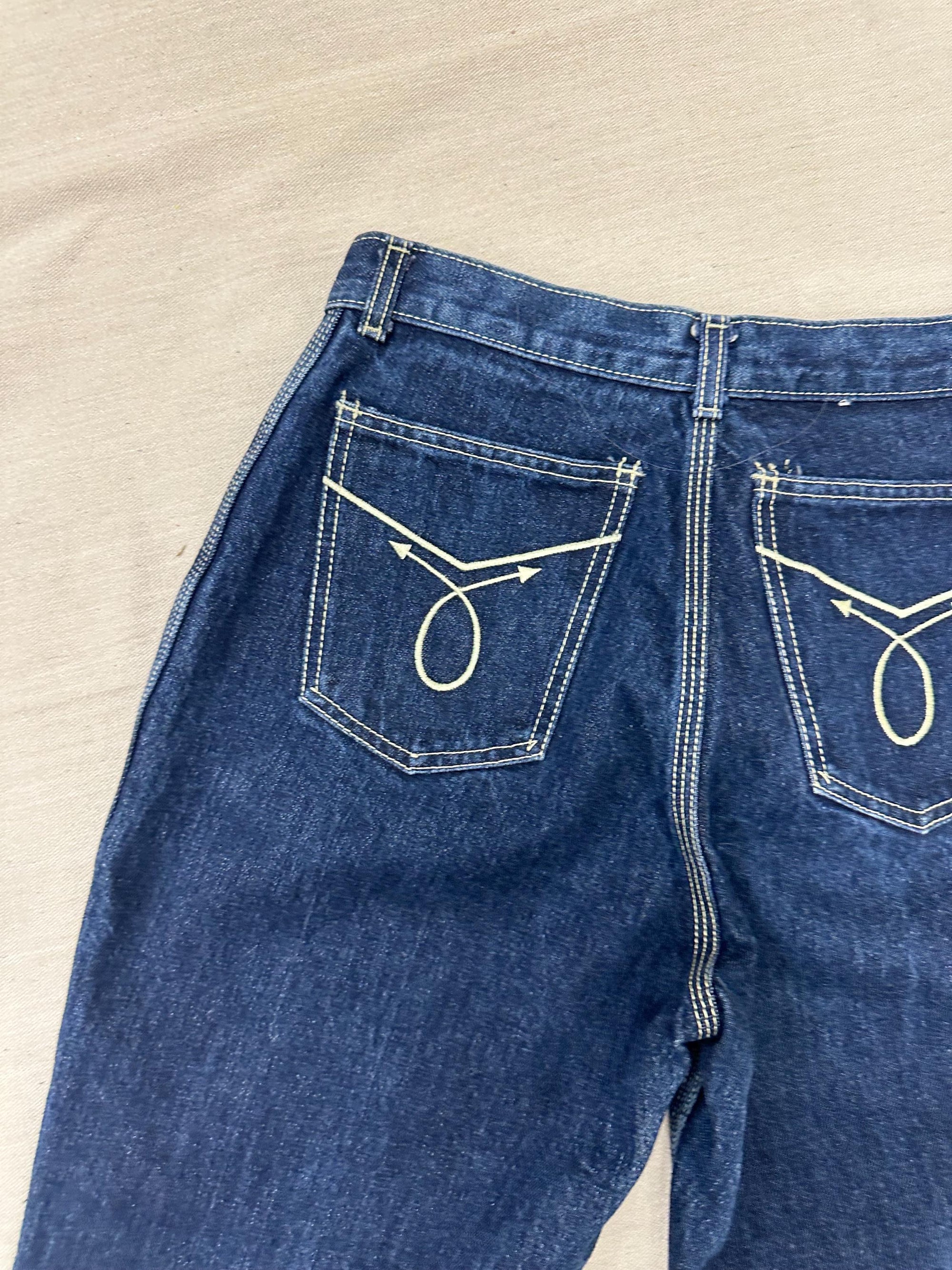 Vintage 70s High Waisted Dark Wash Triple White Stitch Western Jeans | Size Medium