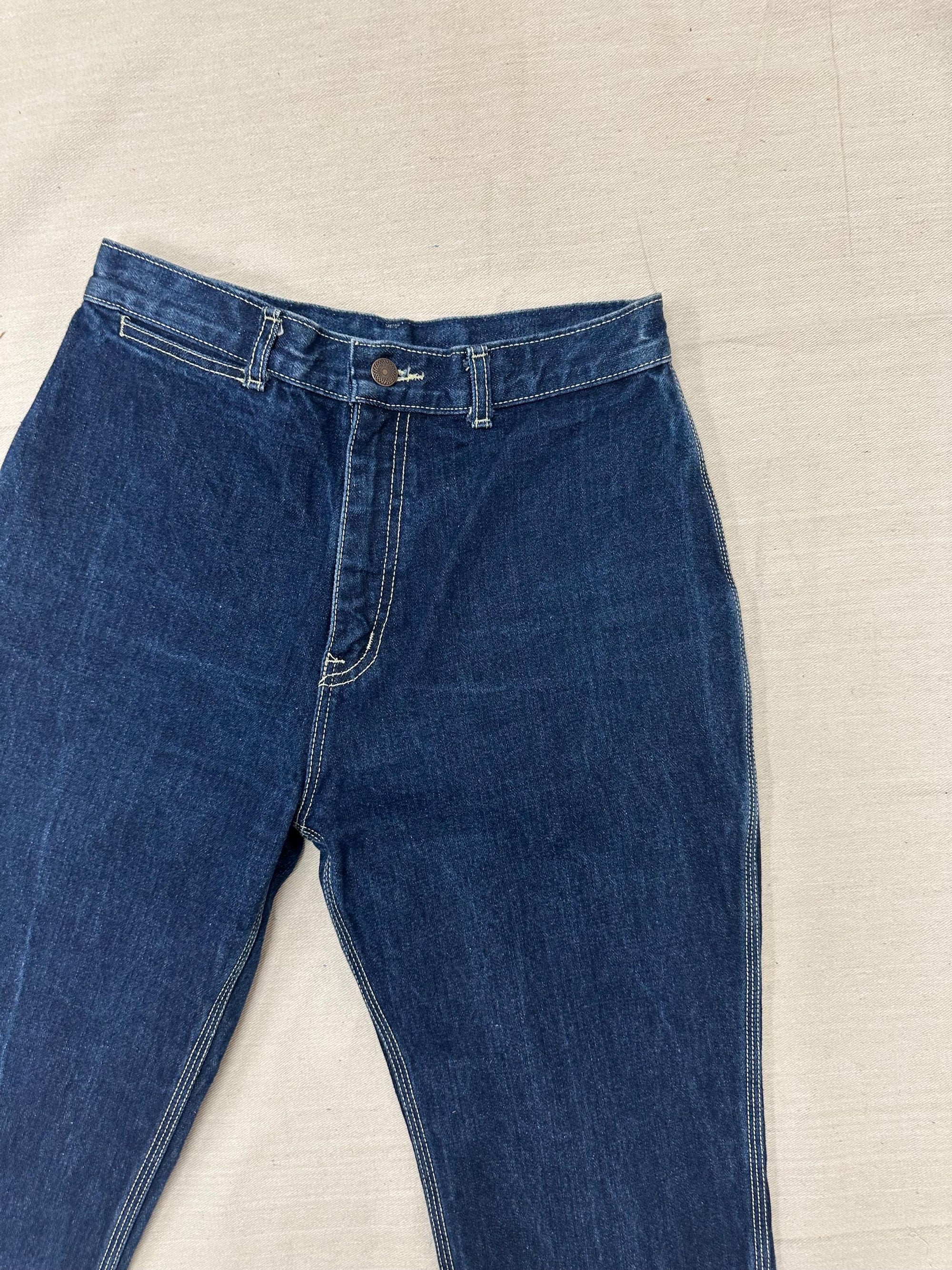 Vintage 70s High Waisted Dark Wash Triple White Stitch Western Jeans | Size Medium